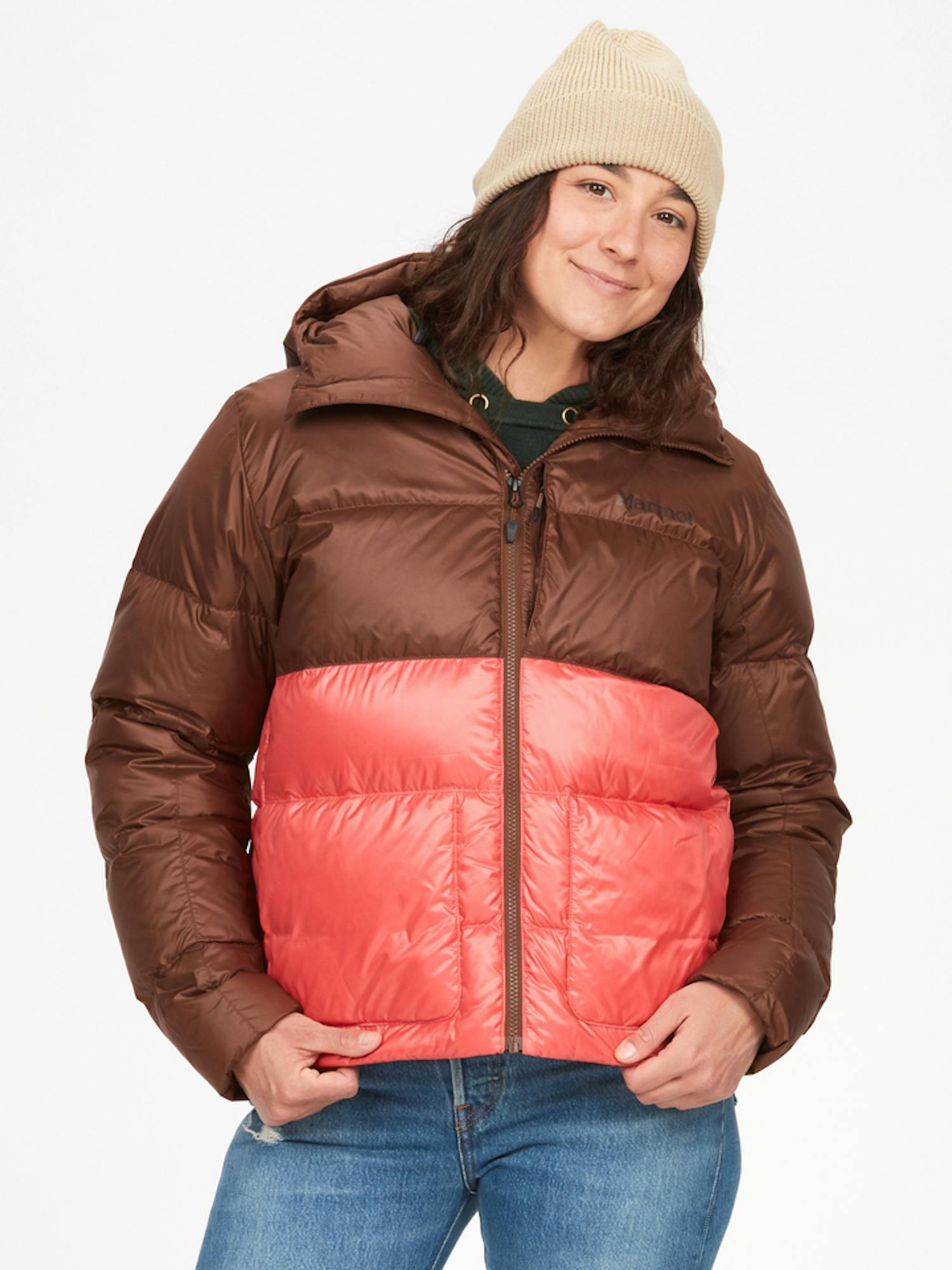 Marmot Women's Guides Down Hoody (2023) In Pinecone/Grapefruit Size: Large