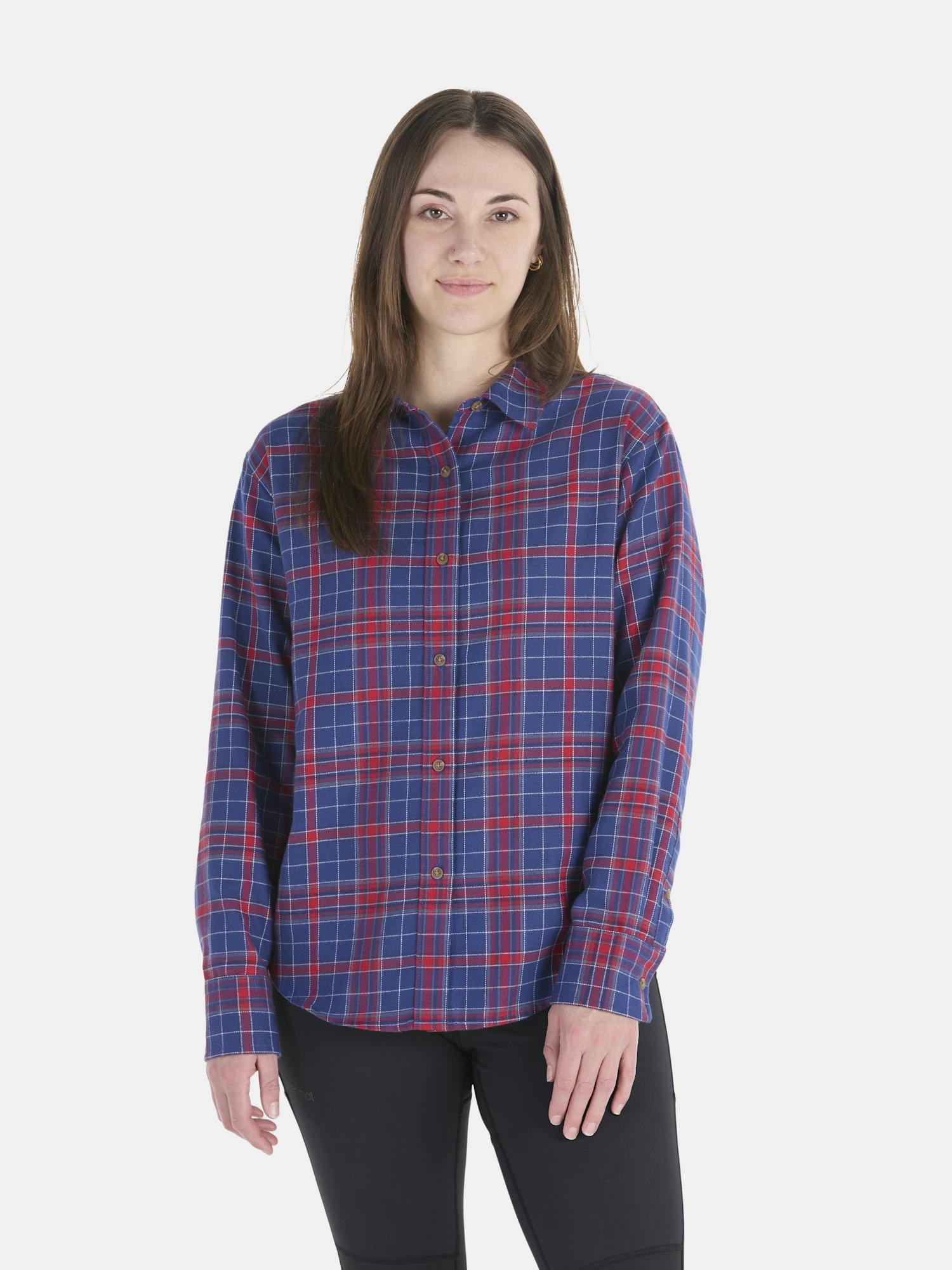 Marmot Women's Fairfax Novelty Lightweight Flannel Shirt In Team Red/Twilight Blue Size: Medium