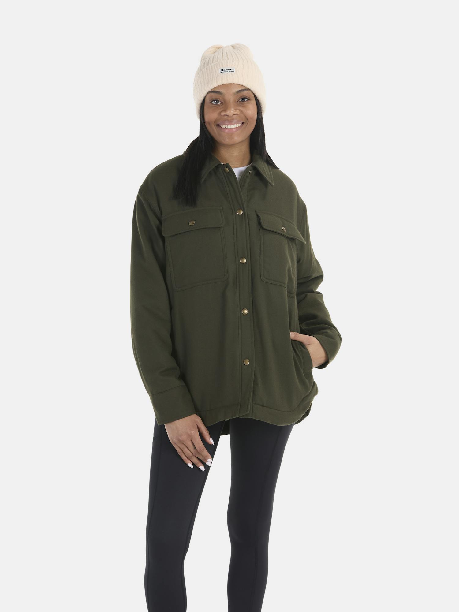 Marmot Women's Ridgefield Sherpa-Lined Flannel Jacket In Rosin Green Size: XL