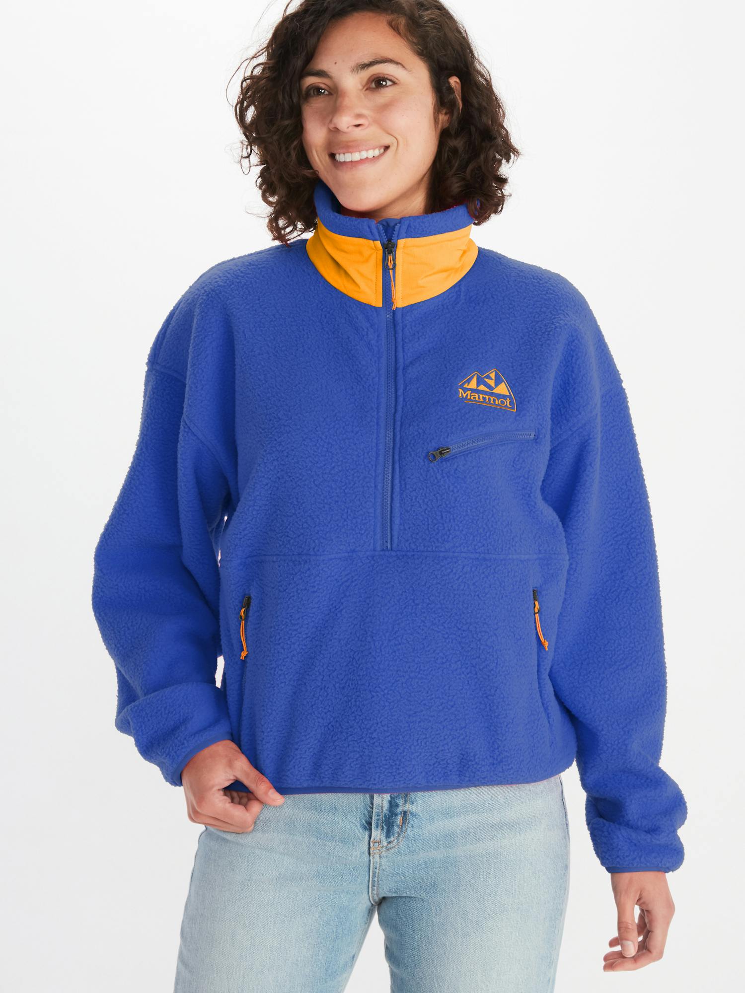 Marmot Women's '94 E.C.O. Recycled Fleece Shirt In Trail Blue/Golden Sun Size: Small