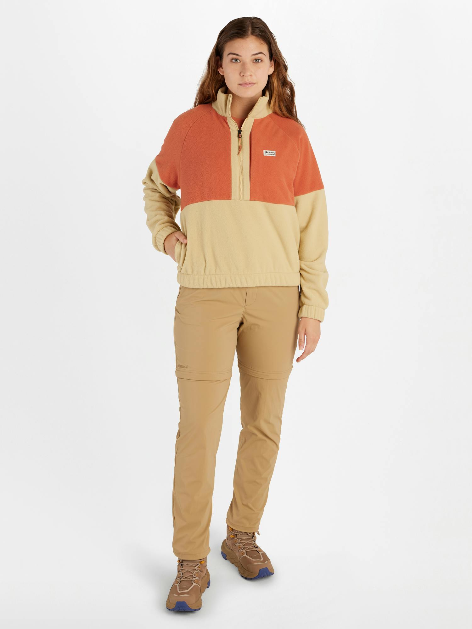 Marmot Women's Retro Rocklin 1/2-Zip Fleece Shirt In Light Oak/Auburn Size: Large