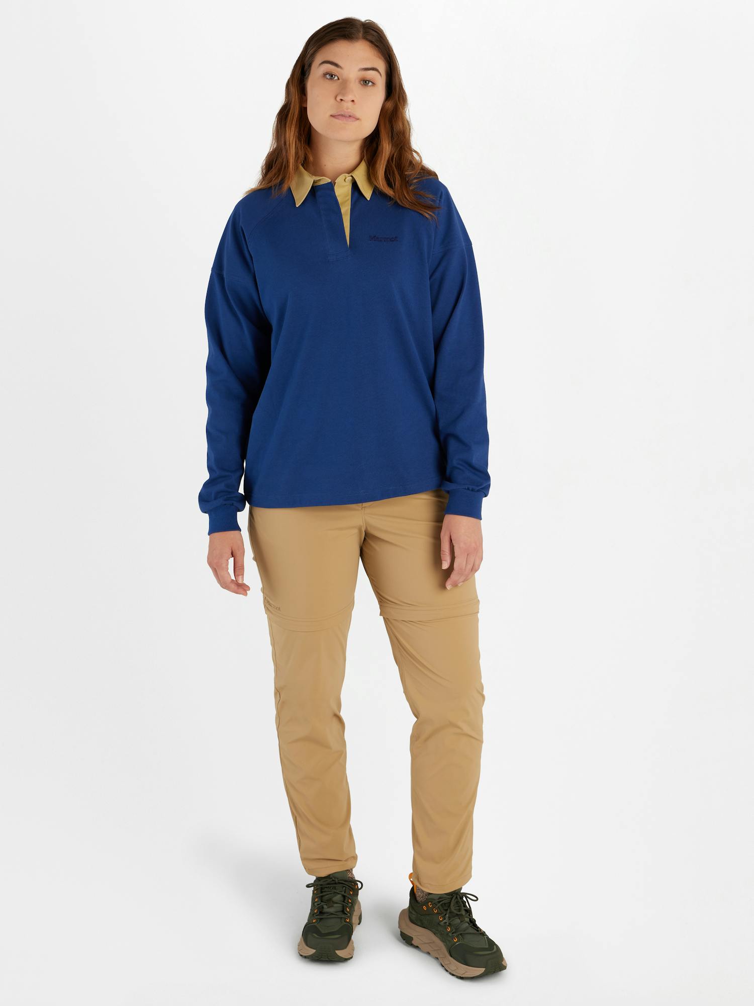 Marmot Women's Mountain Works Rugby Pullover In Twilight Blue/Light Oak Size: XL