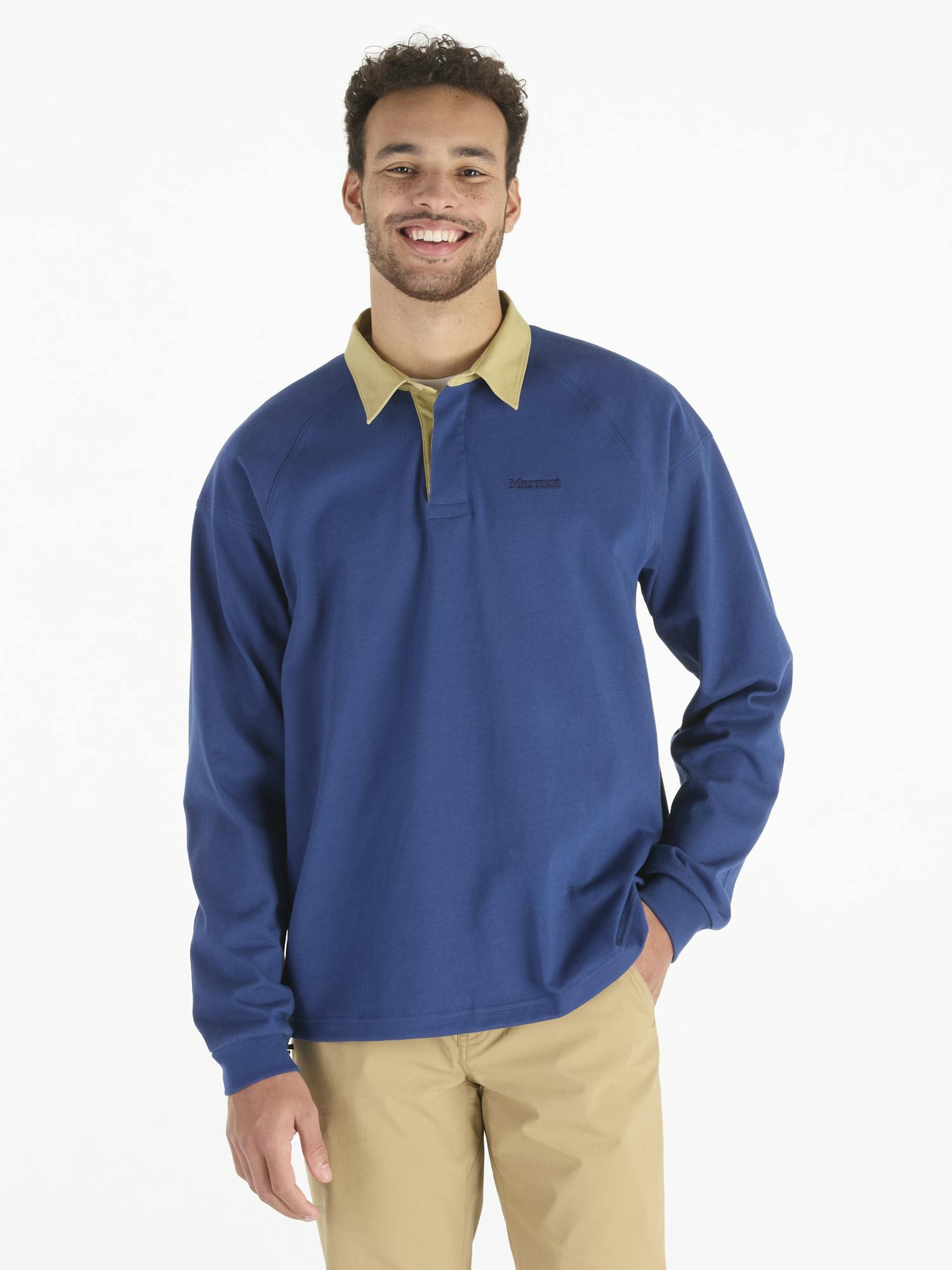 Marmot Men's Mountain Works Rugby Pullover In Twilight Blue/Light Oak Size: 2XL