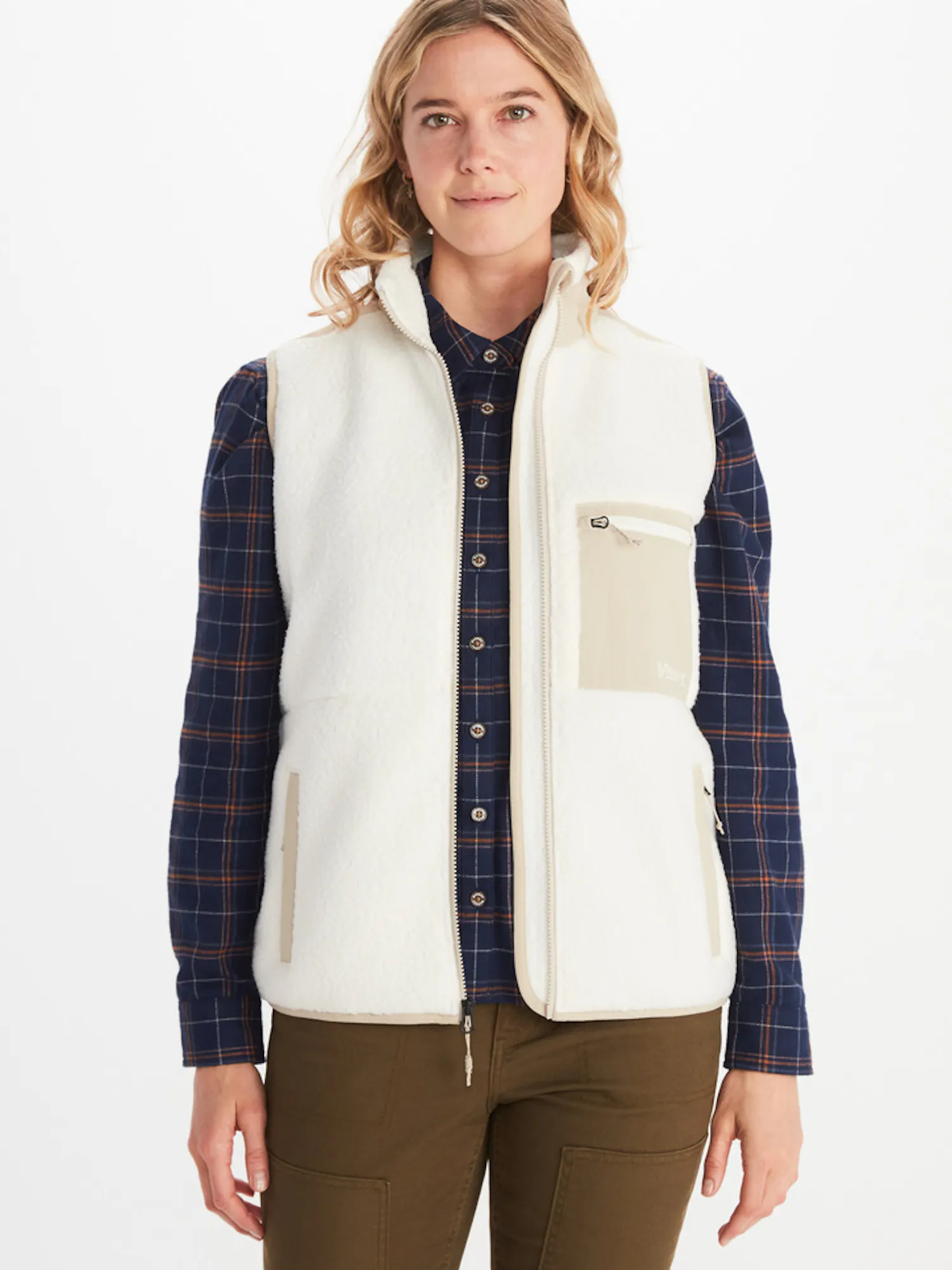 Marmot Women's Wiley Polartec® Sherpa Fleece Vest in Papyrus/Sandbar