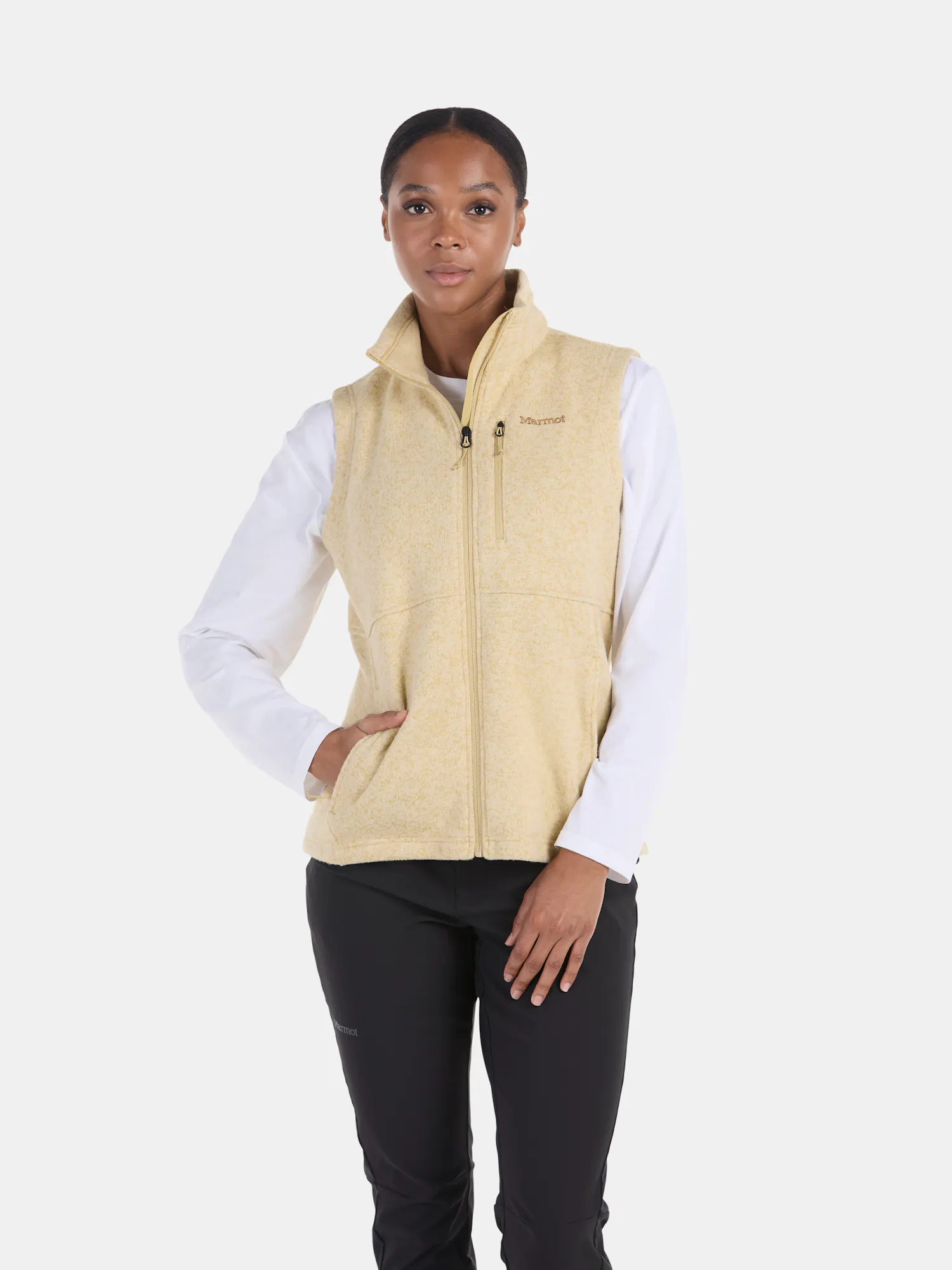 Marmot Women's Drop Line Fleece Vest (2024) in Light Oak