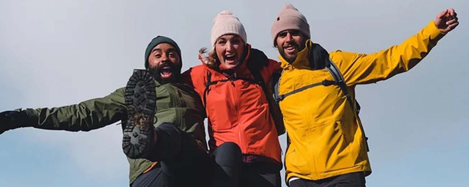 friends outdoor wearing assorted outdoor apparel