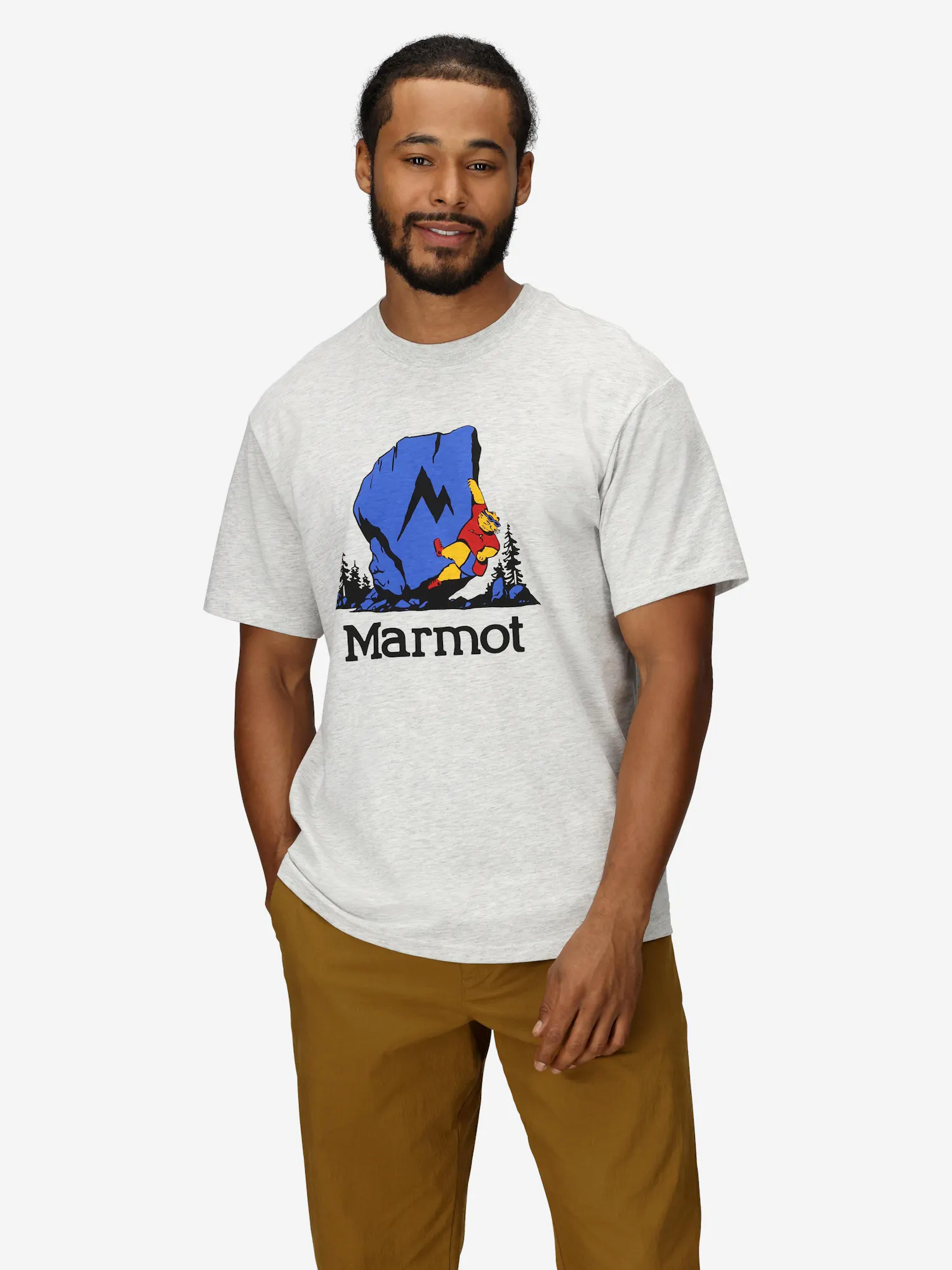 Marmot Men's Bouldering Marty Short-Sleeve T-Shirt (Spring 2025) in Light Grey Heather | Cotton