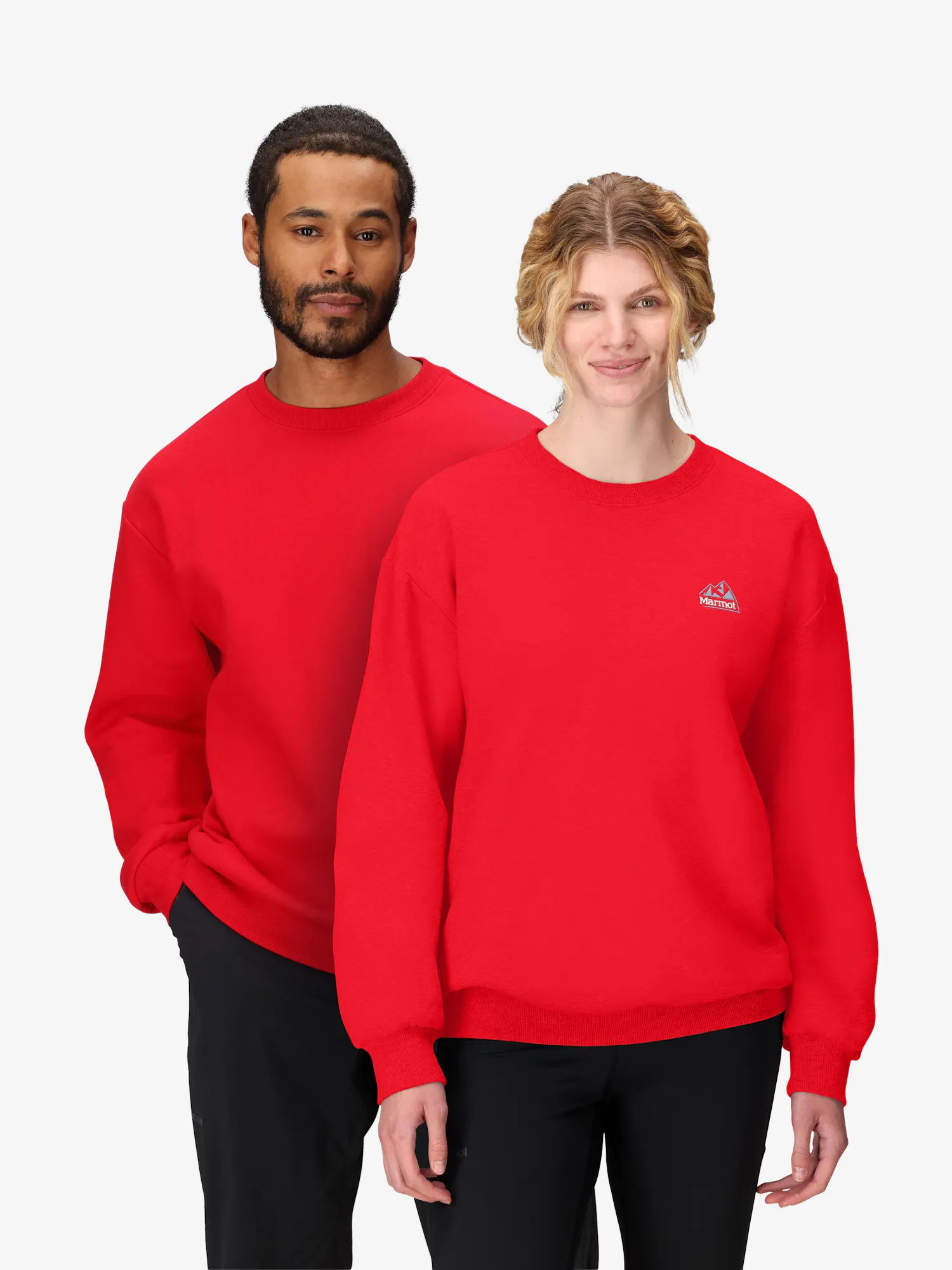 Marmot Unsiex Peaks Crew Sweatshirt (Spring 2026) in Team Red | Cotton