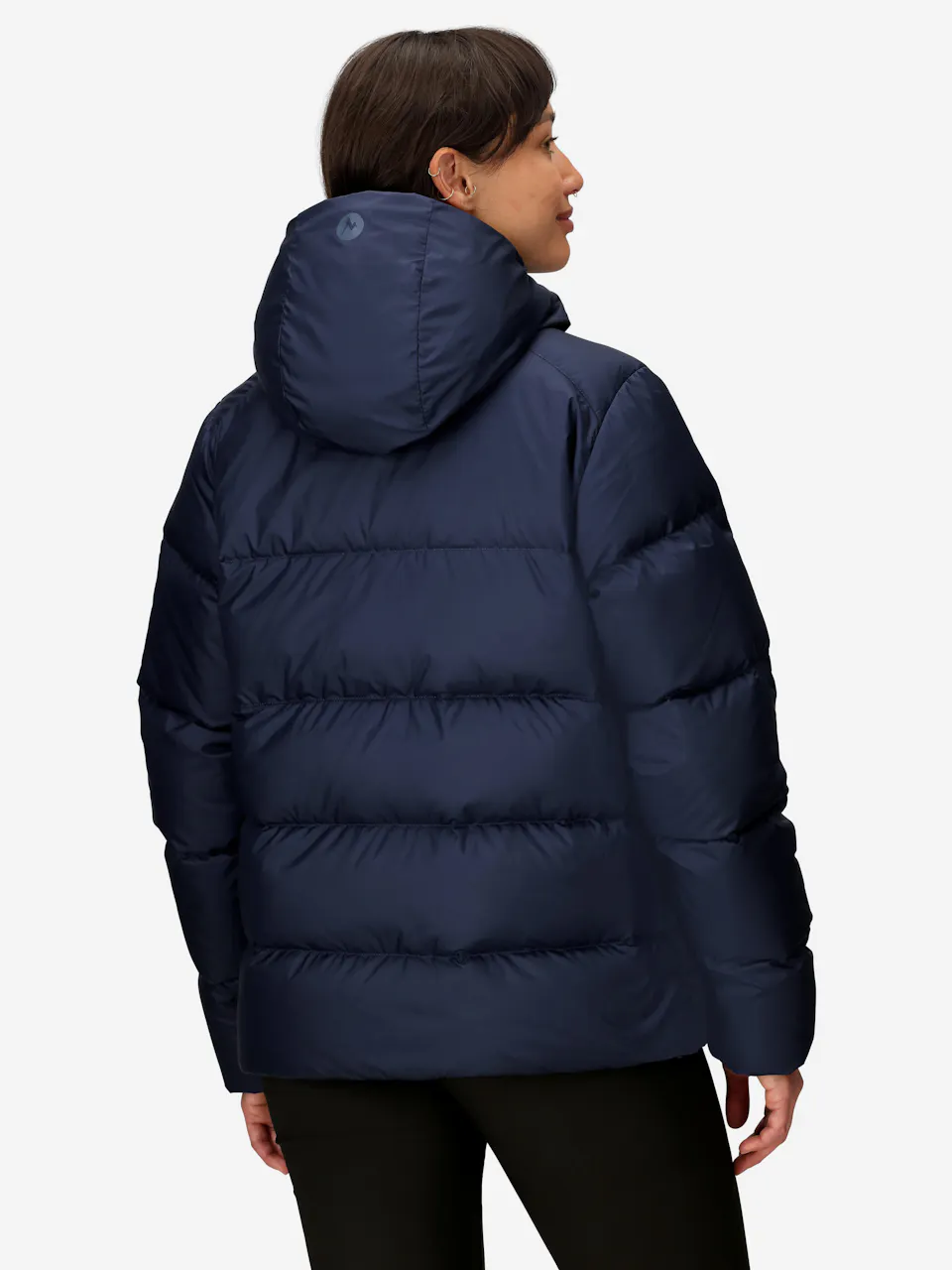 Warm puffer jacket with hood shown from the back, ideal for winter, outdoor, and cold weather activities