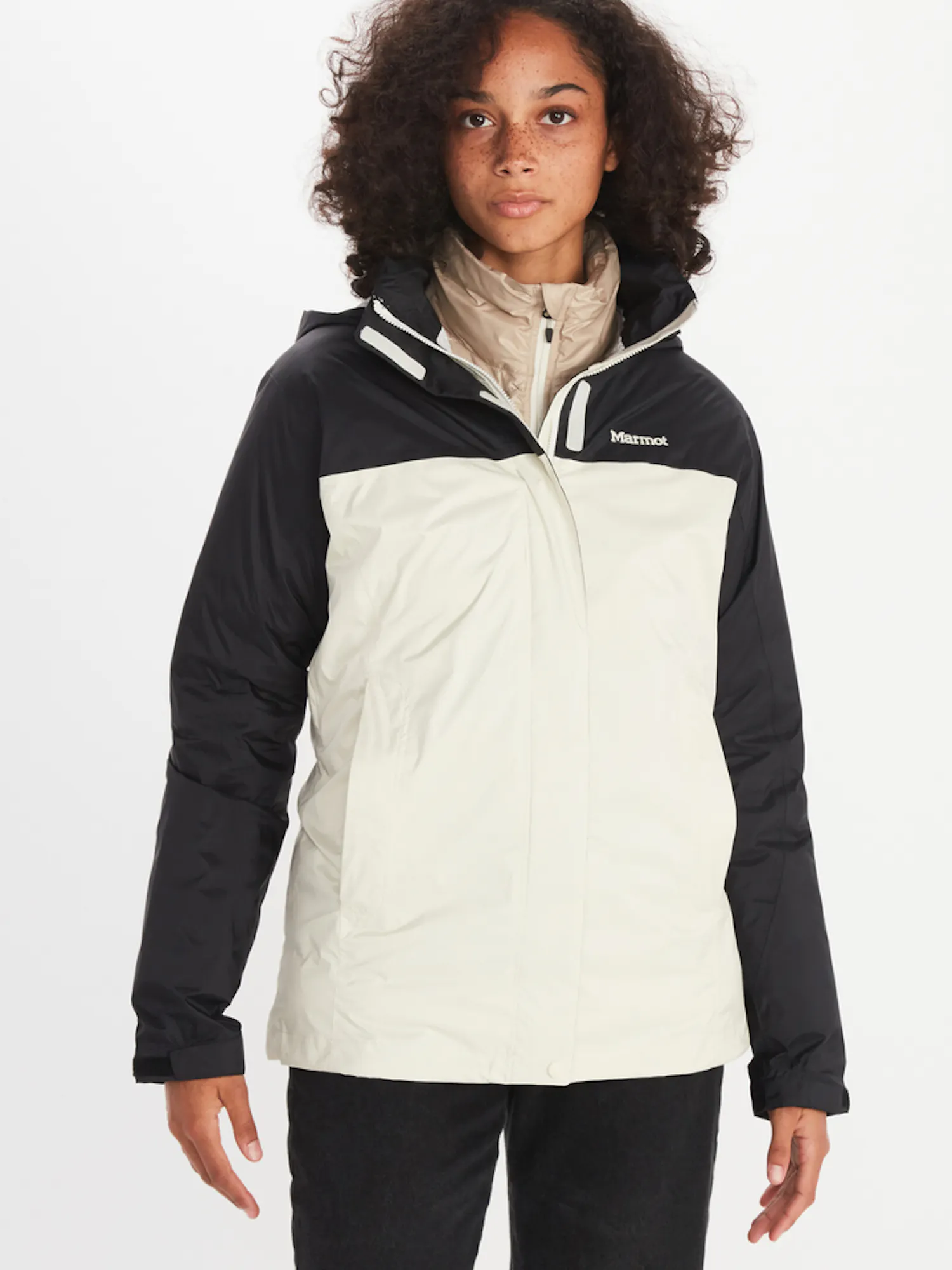 Marmot Women's PreCip® Eco Jacket in Papyrus/Black