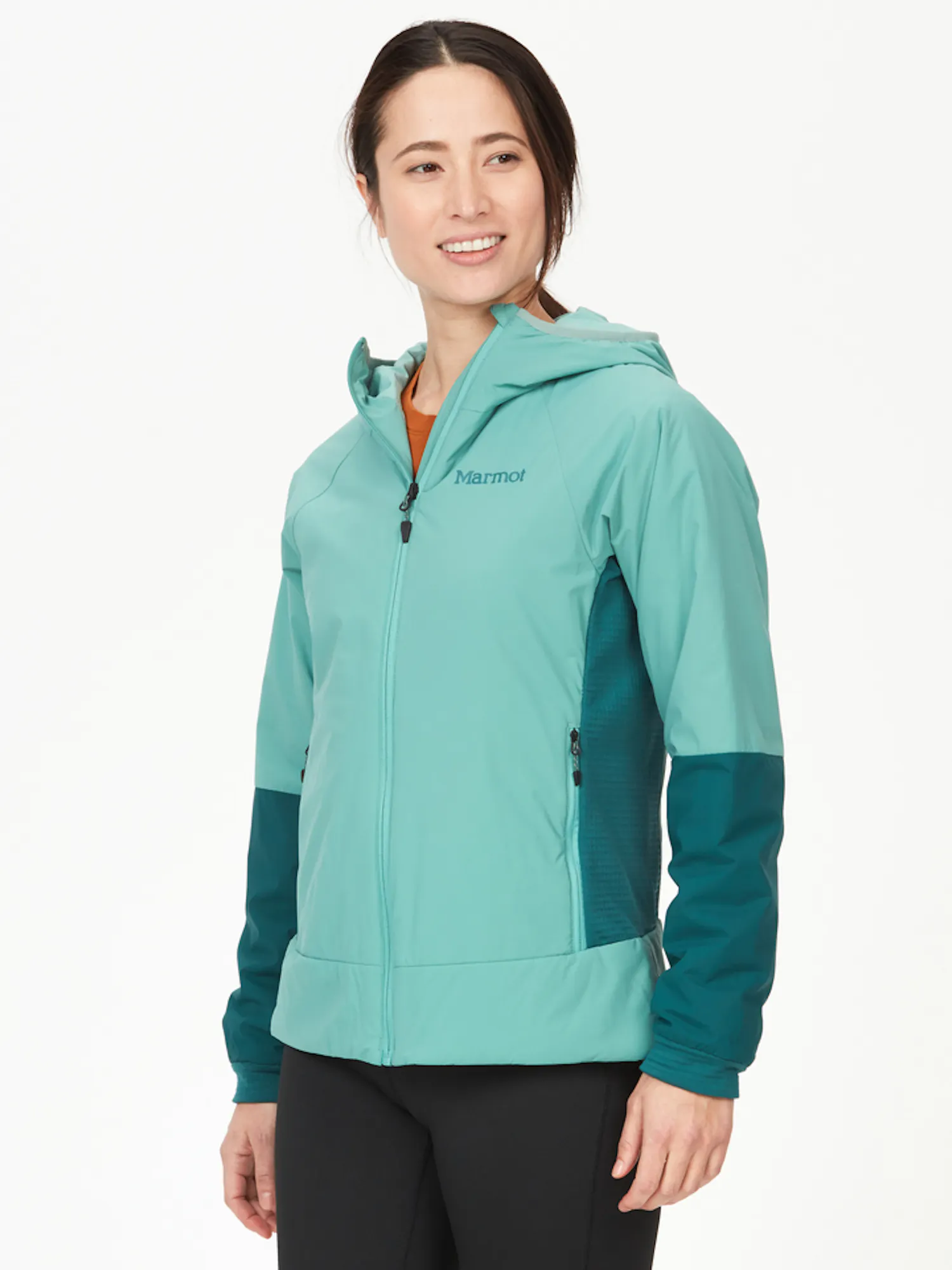 Marmot Women's Novus LT Hybrid Hoody in Blue Agave/Dark Jungle