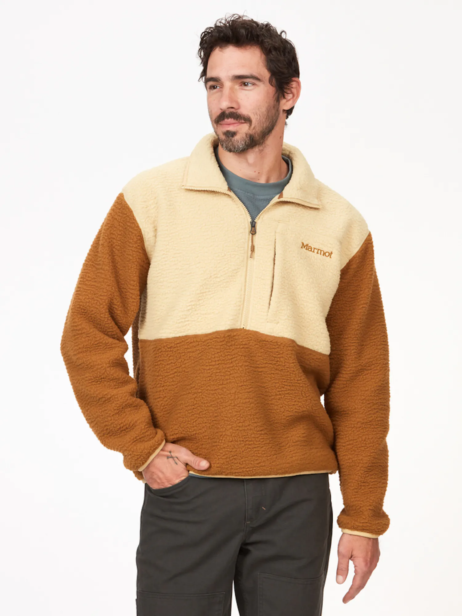 Marmot Men's Aros 1/2-Zip Fleece (2024) Jacket in Light Oak/Hazel