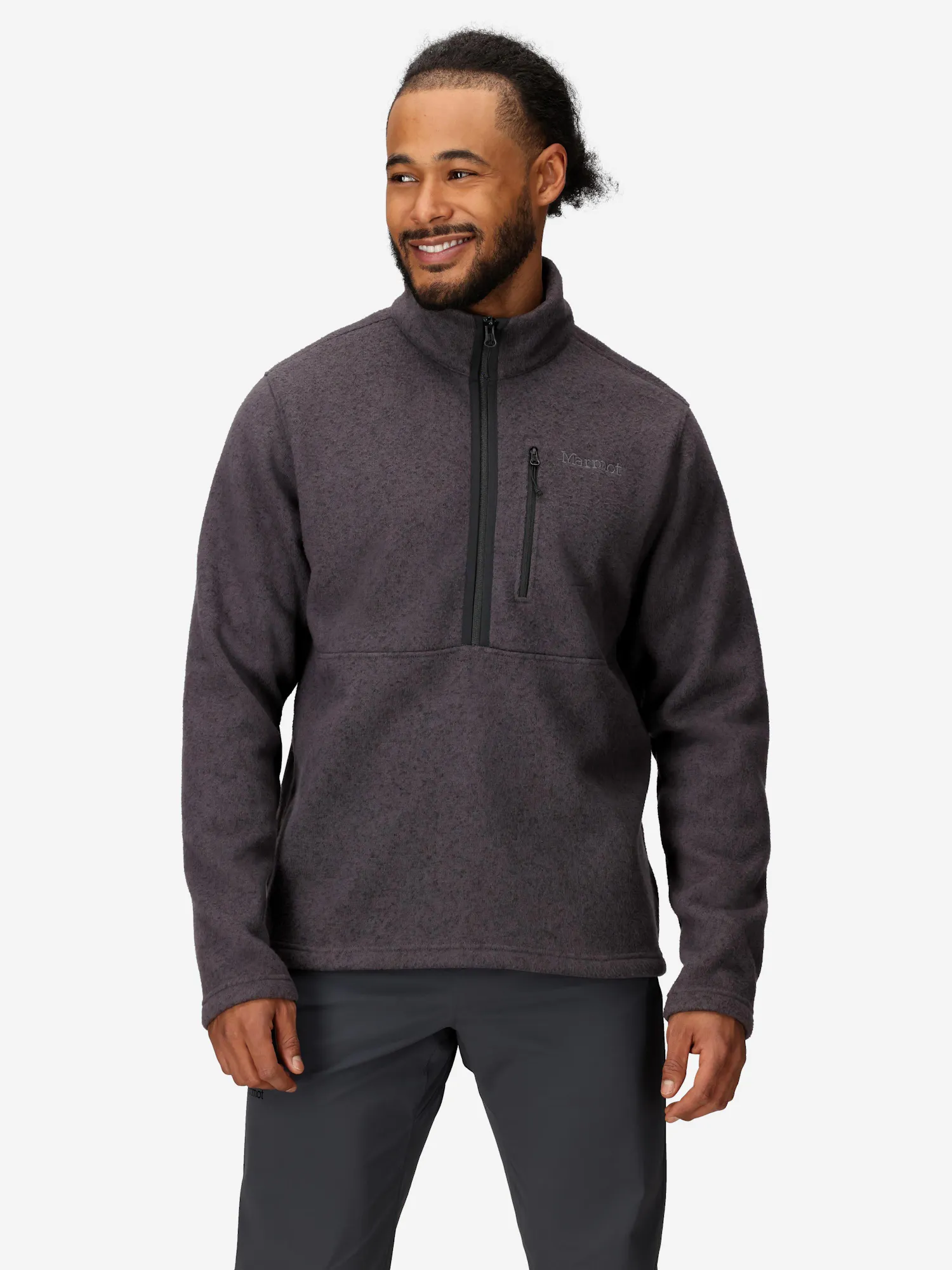 Marmot Men's Drop Line Sweater Fleece Half-Zip Jacket in Black Heather