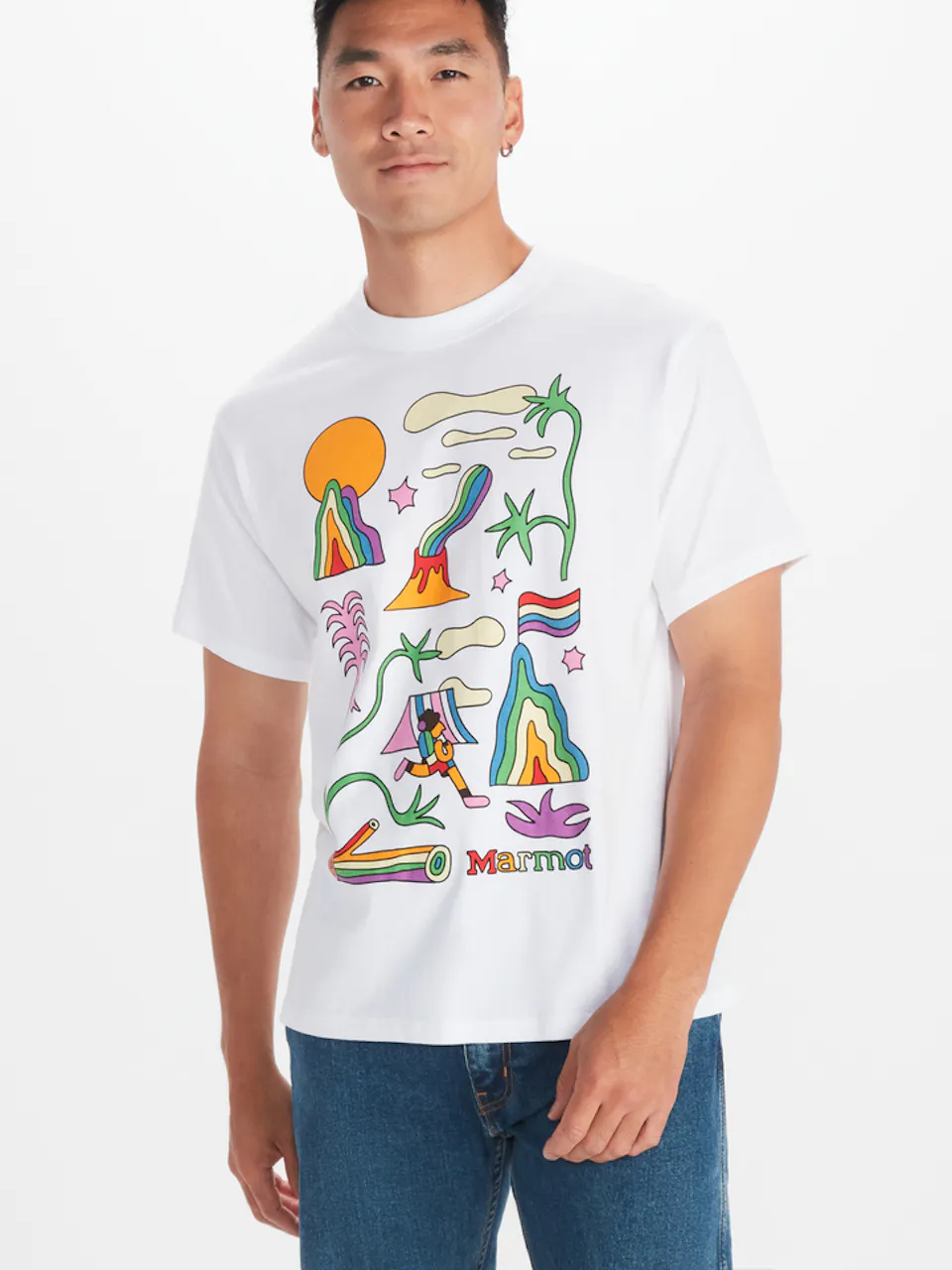man modeling graphic tee shirt