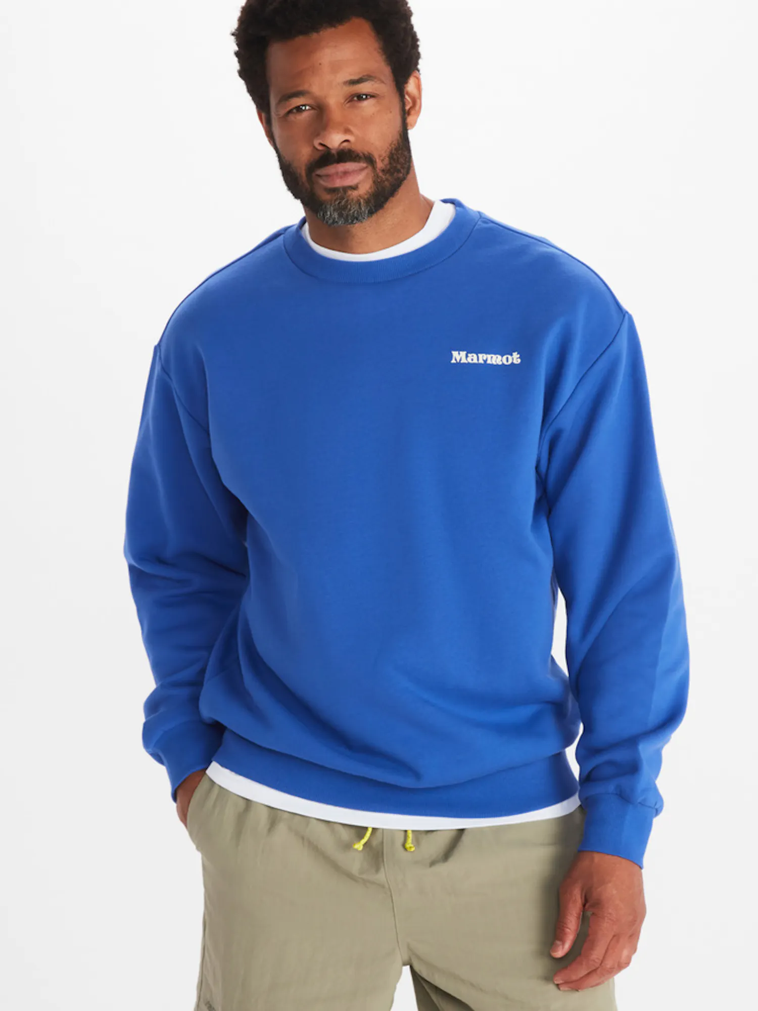 Marmot Men's Mountain Works Heavyweight Crew Sweatshirt in Trail Blue | Cotton