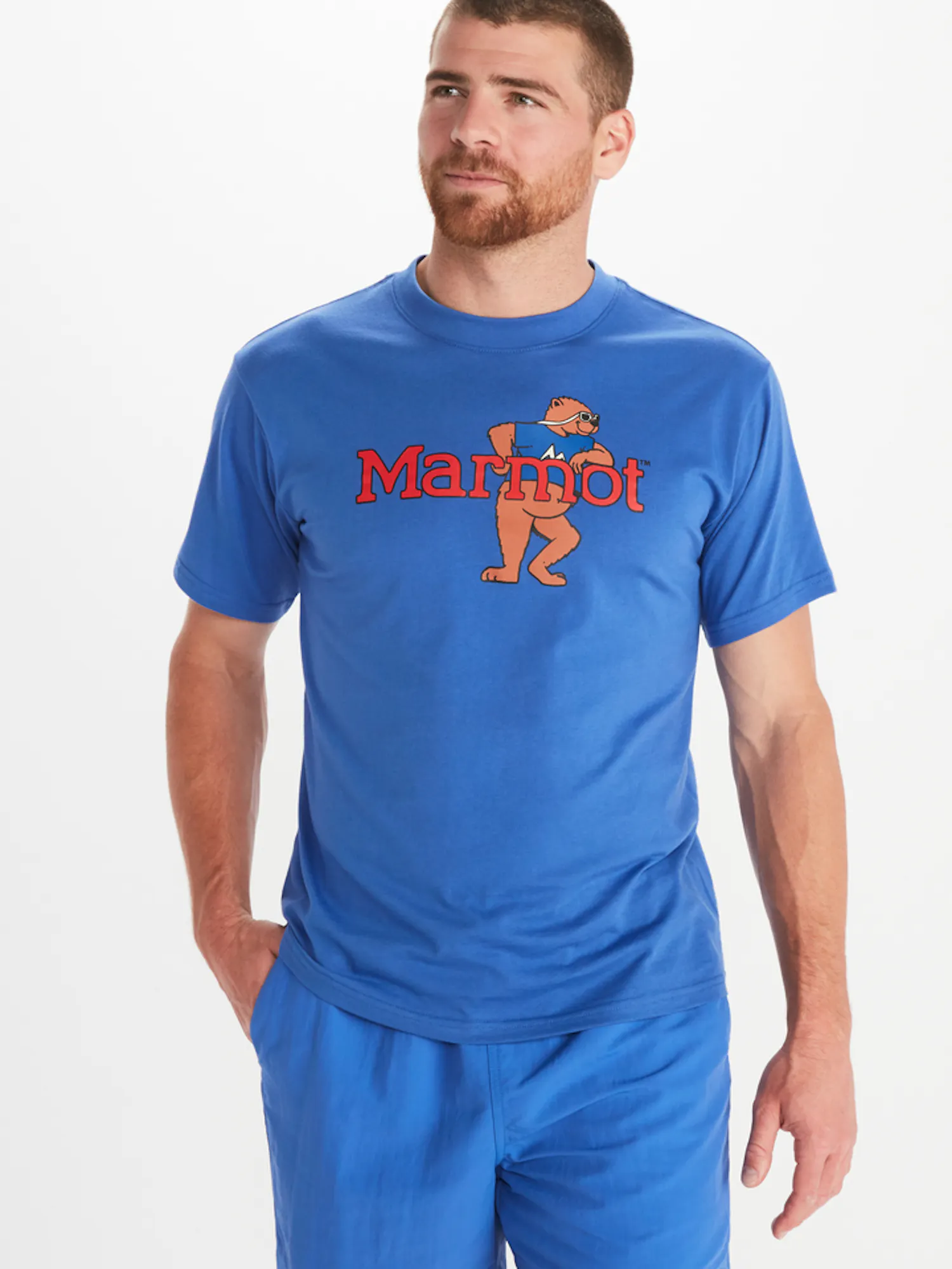 Marmot Men's Leaning Marty Short-Sleeve T-Shirt in Trail Blue | Cotton