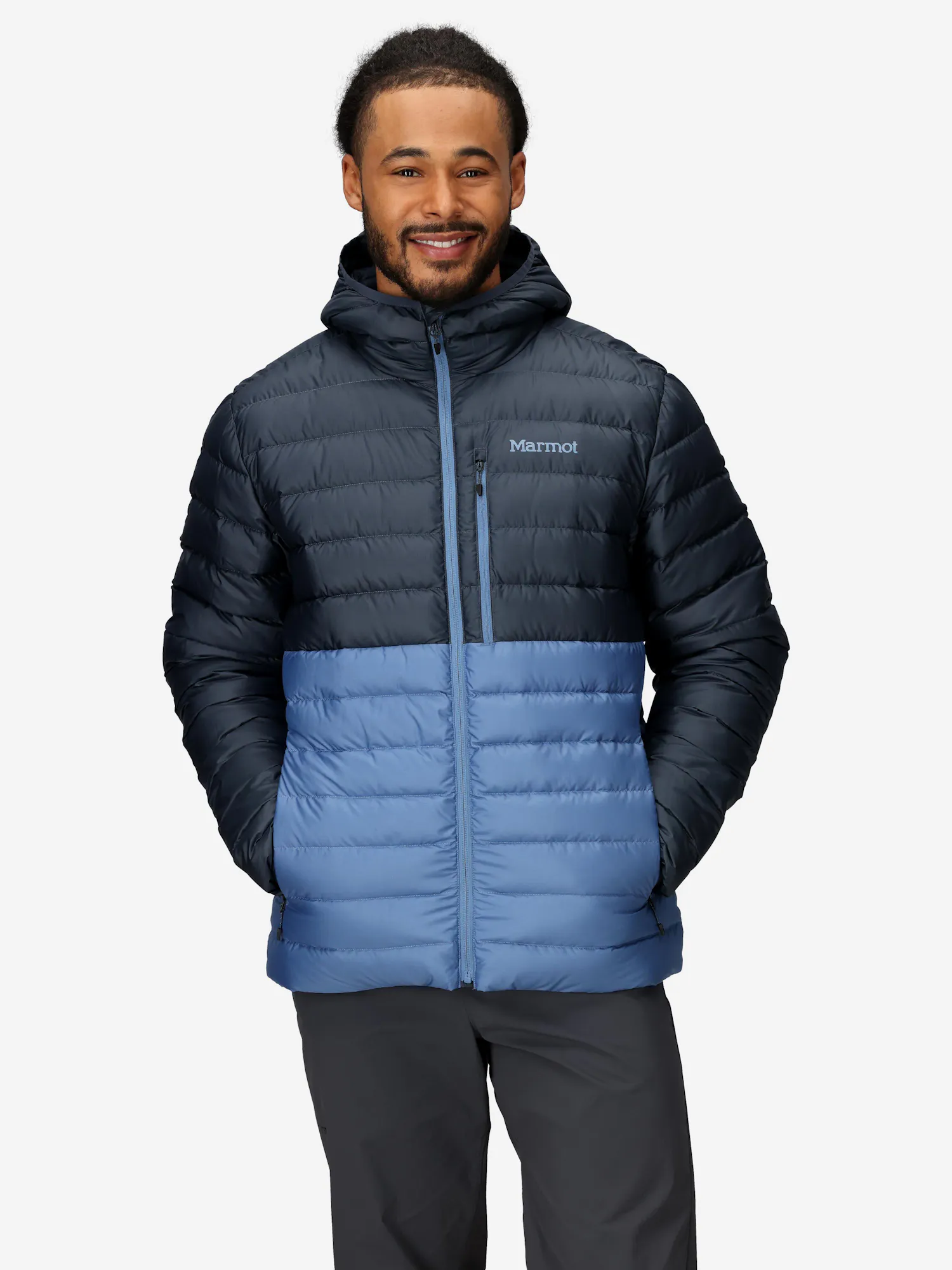 Marmot Men's Highlander Down Hoody (Fall 2025) in Thunderhead/Rain Cloud