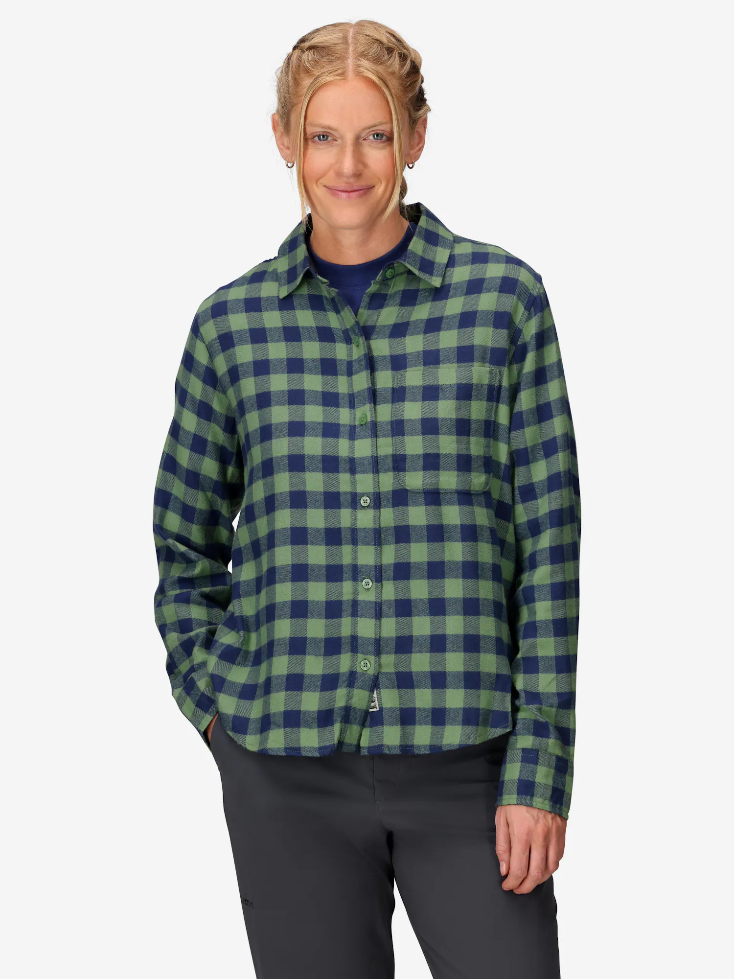 Marmot Women's Rush Creek Lightweight Flannel Long-Sleeve Shirt (Fall 2025) in Agate Green | Cotton