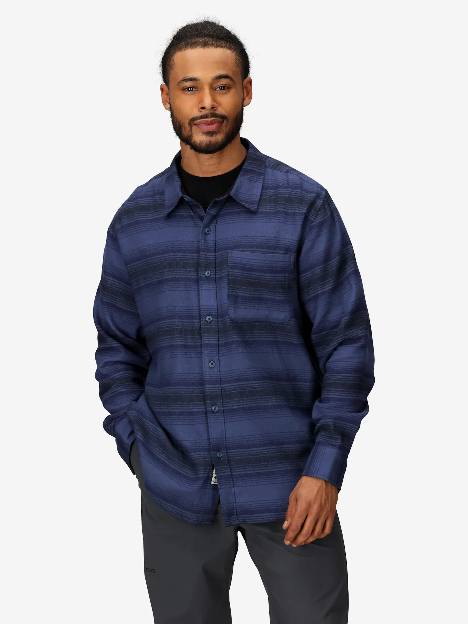 Marmot Men's Rush Creek Lightweight Flannel Long-Sleeve Shirt (Fall 2025) in Thunderhead/Black | Cotton