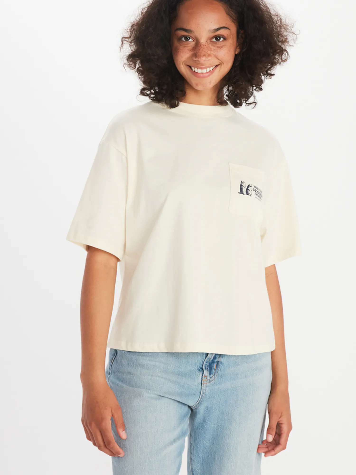 Marmot Women's Mountain Works Heavyweight Pocket Boxy Short-Sleeve T-Shirt in Papyrus | Cotton