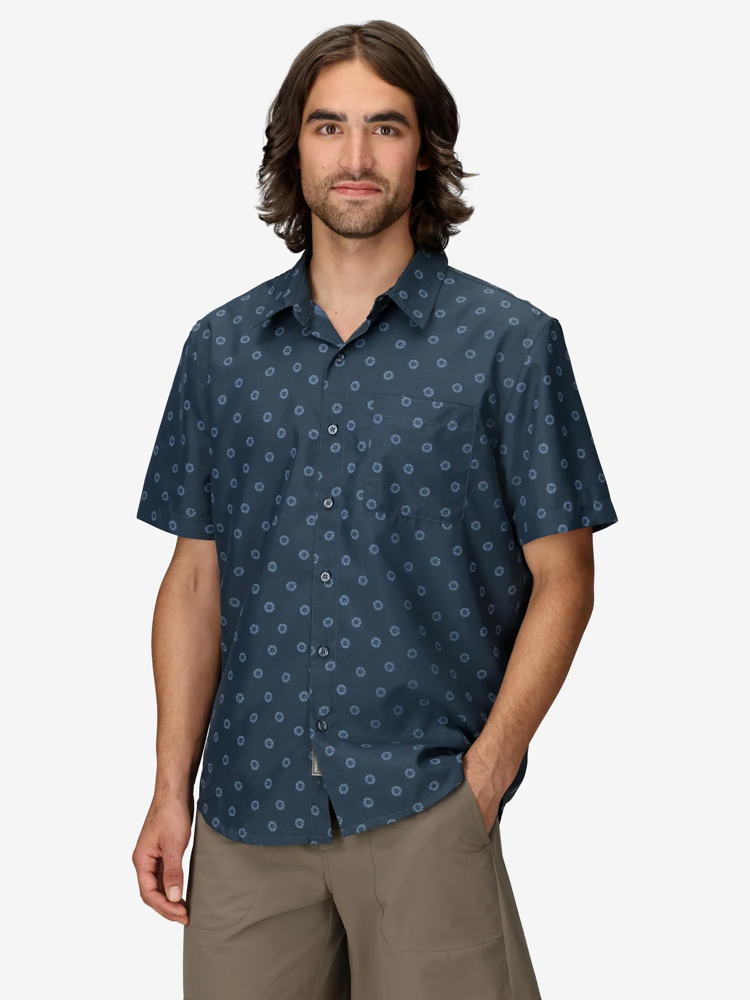 Marmot Men's AirExchange UPF 40 Novelty Short-Sleeve Collared Shirt in Thunderhead Daybreak | Down