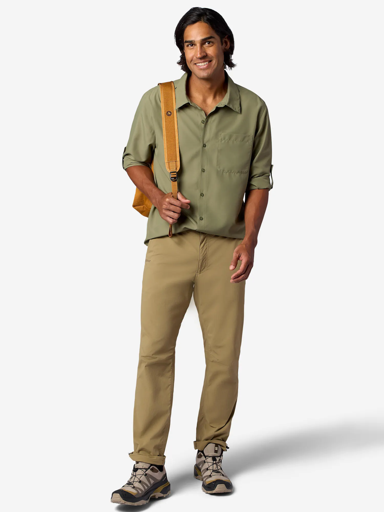 Marmot Men's AirExchange UPF 40 Long-Sleeve Collared Shirt in Olive Grove | Down