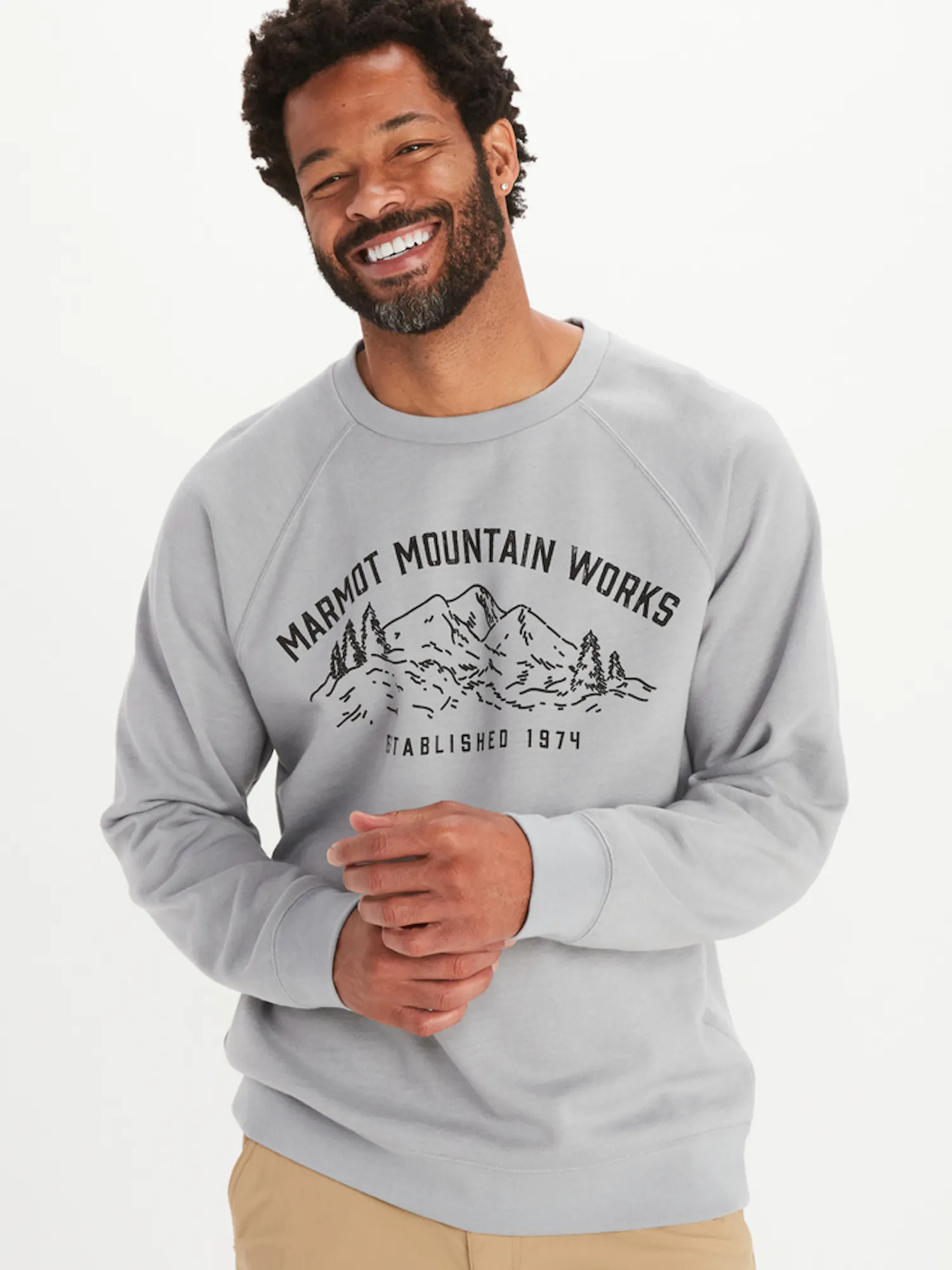 Marmot Men's Mountain Works Crew Sweatshirt in Sleet Heather | Cotton