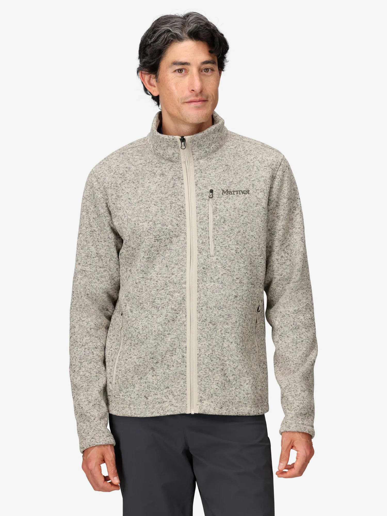 Marmot Men's Drop Line Sweater Fleece Full-Zip Jacket in Birch Bark Heather