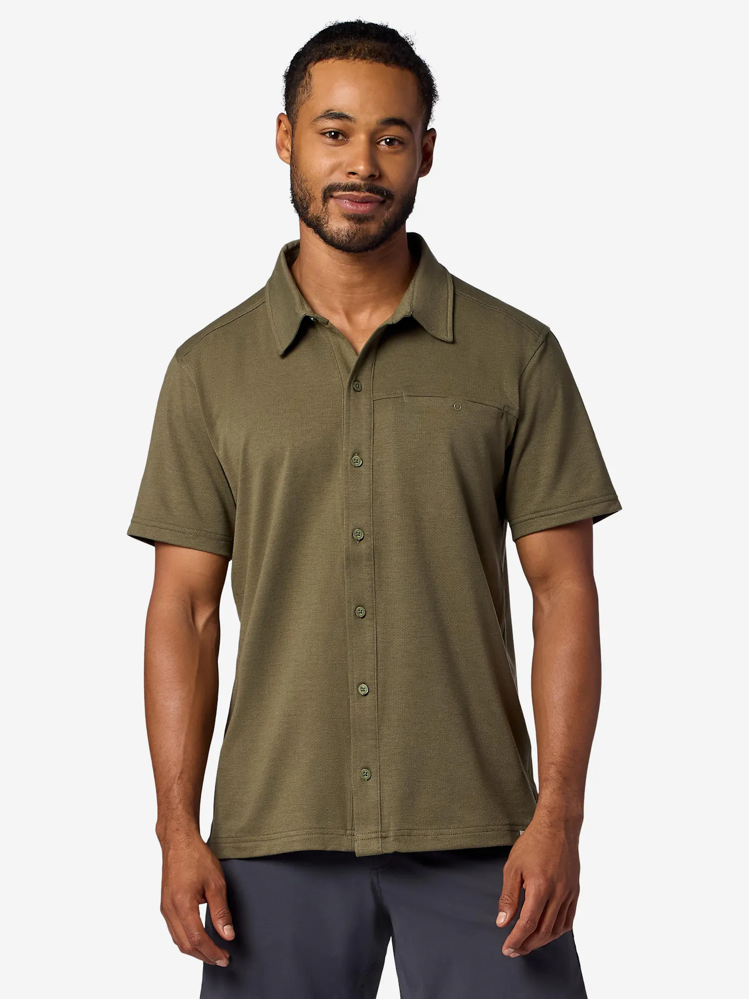 Marmot Men's Sereno Short-Sleeve Collared Shirt in Olive Grove Heather