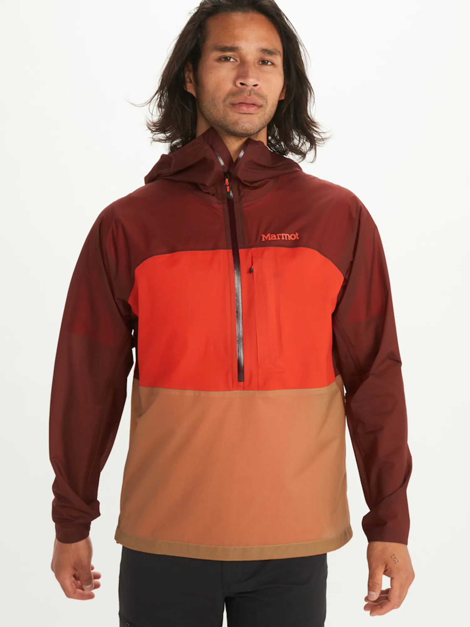 Marmot Men's Bantamweight Anorak Jacket in Whiskey Brown/Red Sun