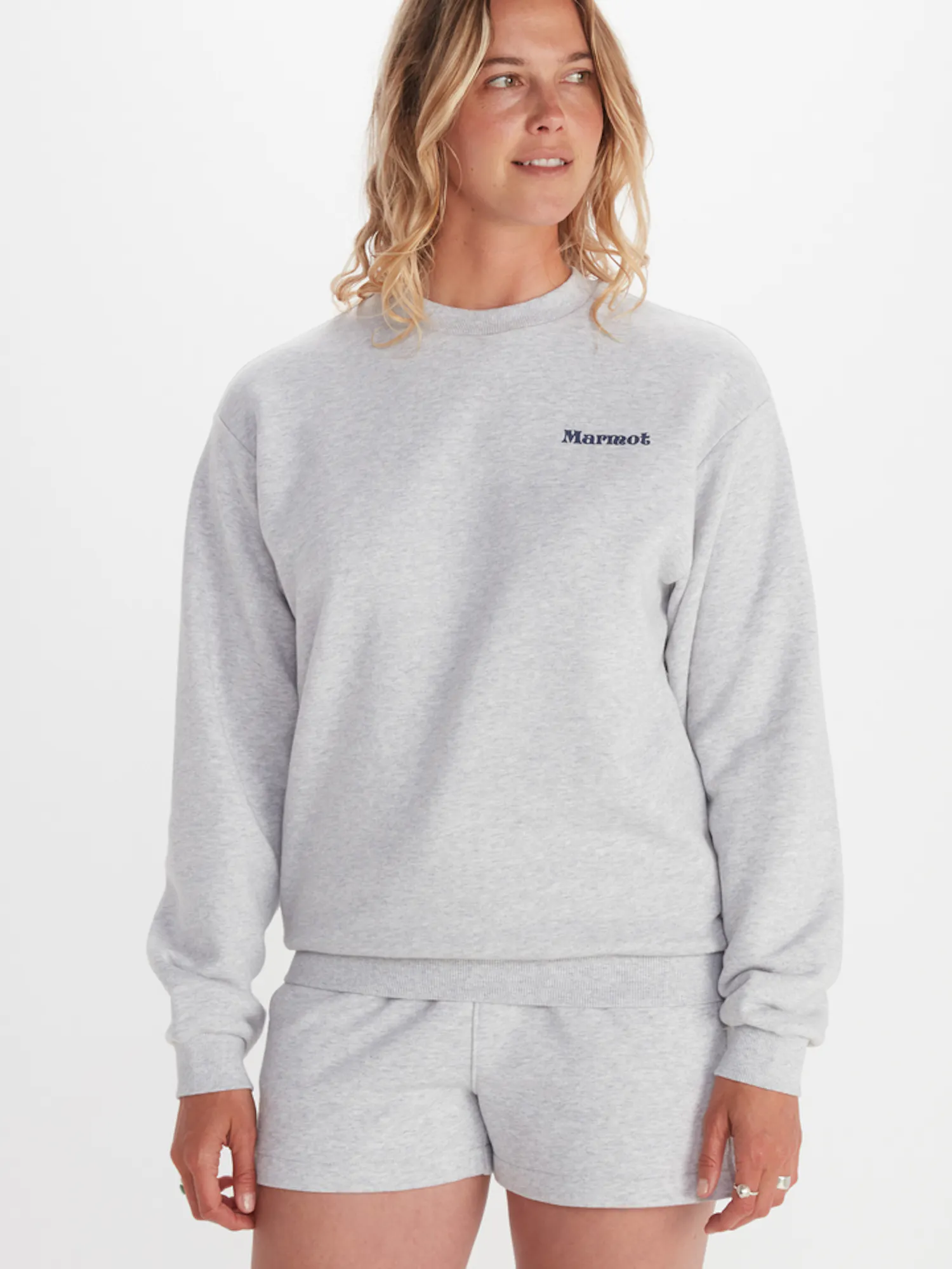 Marmot Women's Mountain Works Heavyweight Crew Sweatshirt in Light Grey Heather | Cotton