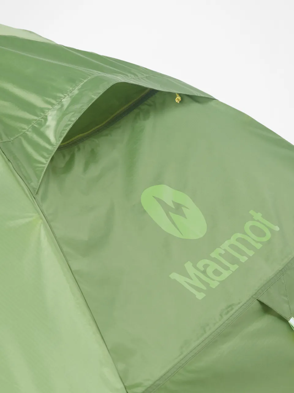 closeup of marmot logo on tent