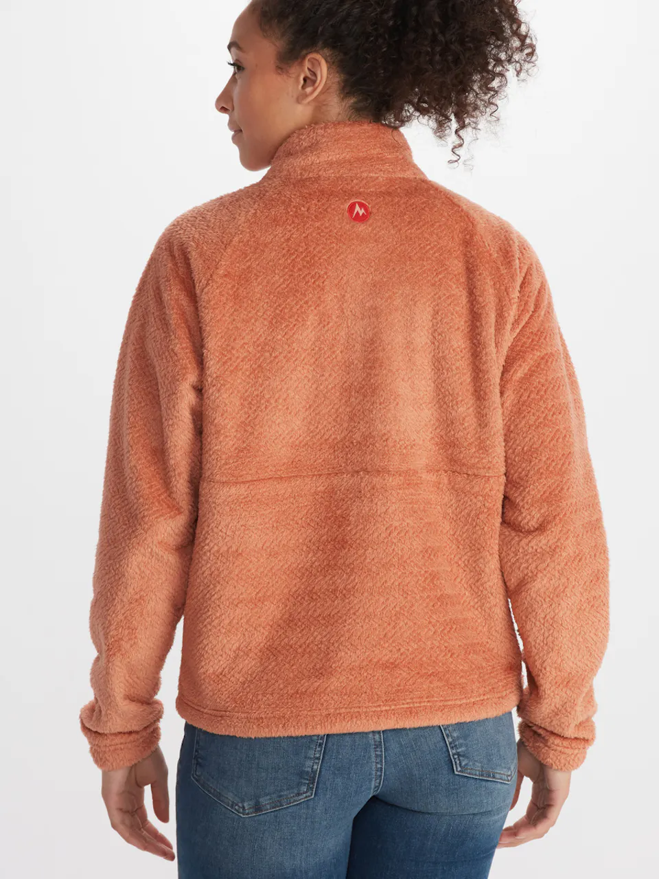 shot of jacket from behind worn by model
