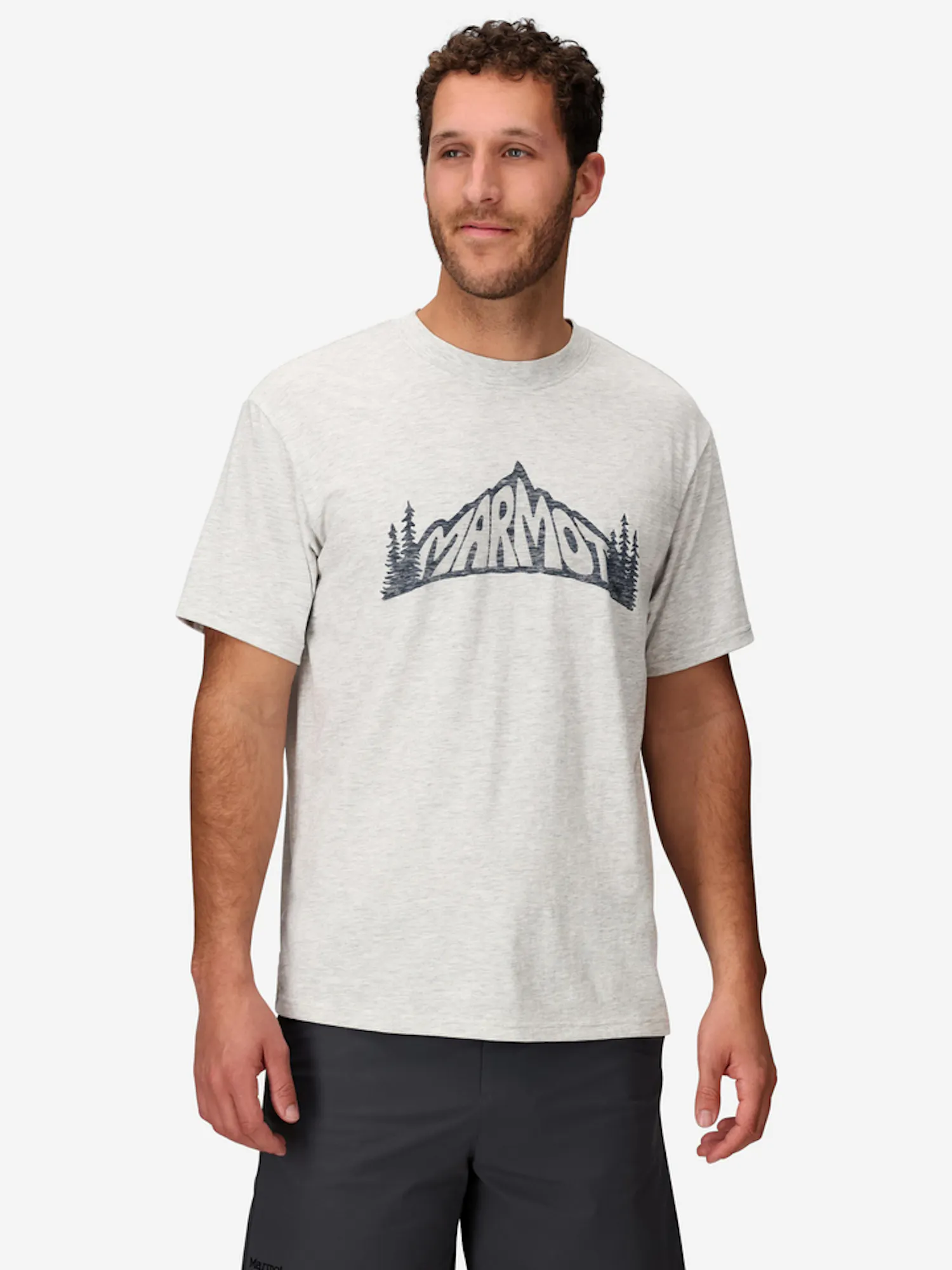 Marmot Men's Peaks and Trees Short-Sleeve T-Shirt (Spring 2025) in Light Grey Heather | Cotton