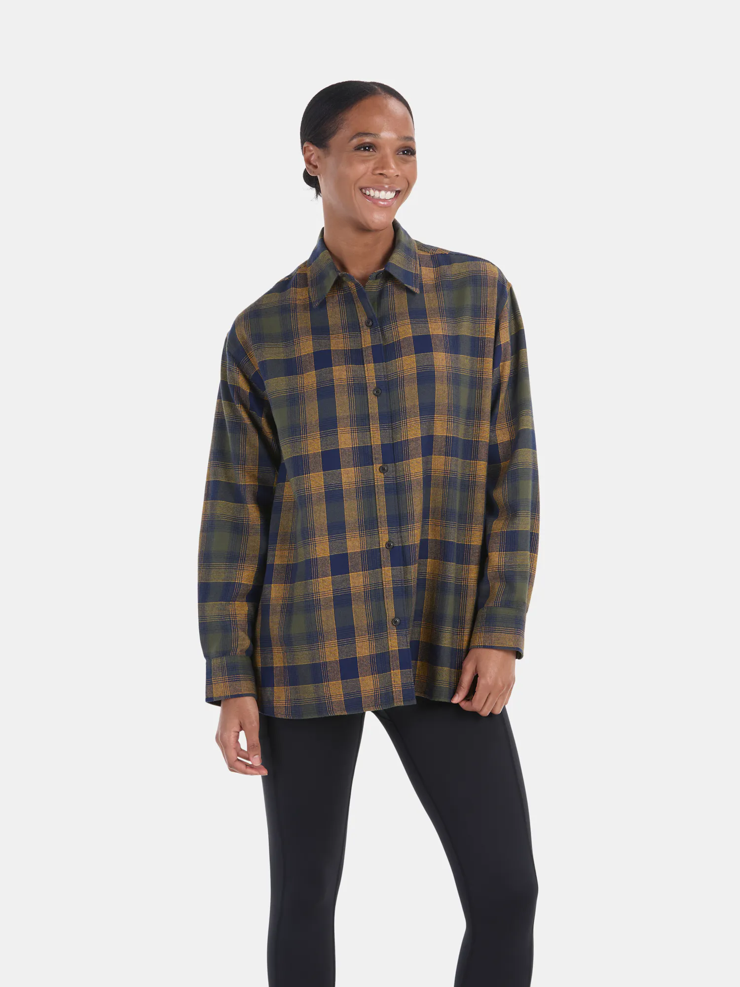 Marmot Women's Fairfax Lightweight Relaxed Flannel (2024) Shirt in Nori/Golden Sun | Cotton