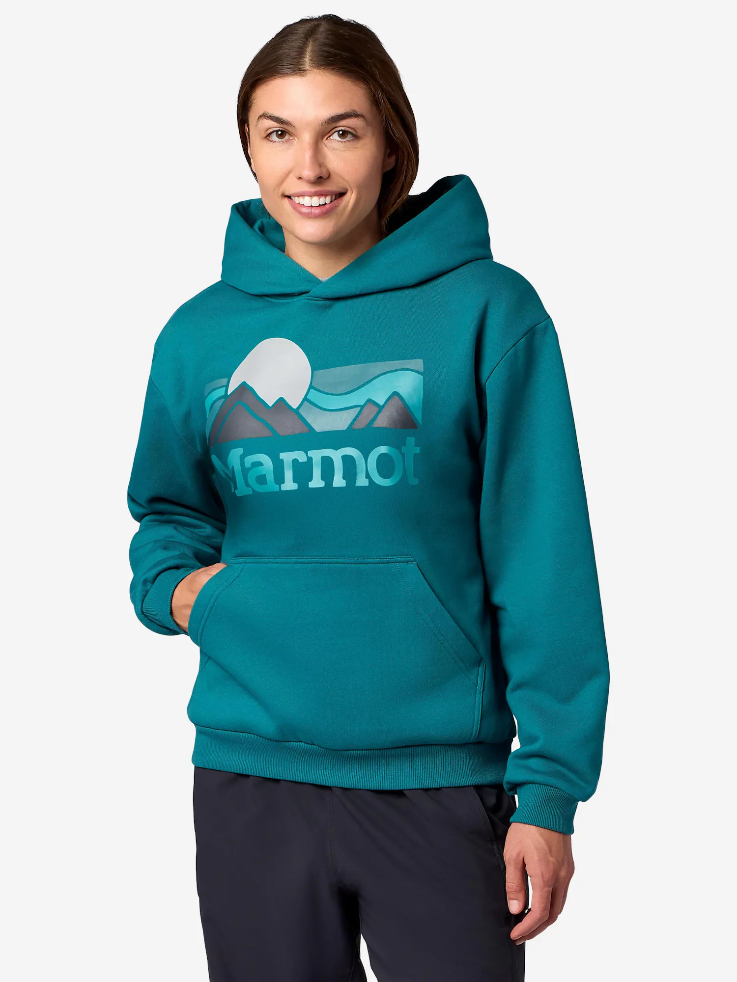 Marmot Women’s Coastal Hoodie Shirt in Emerald Blue | Recycled Cotton