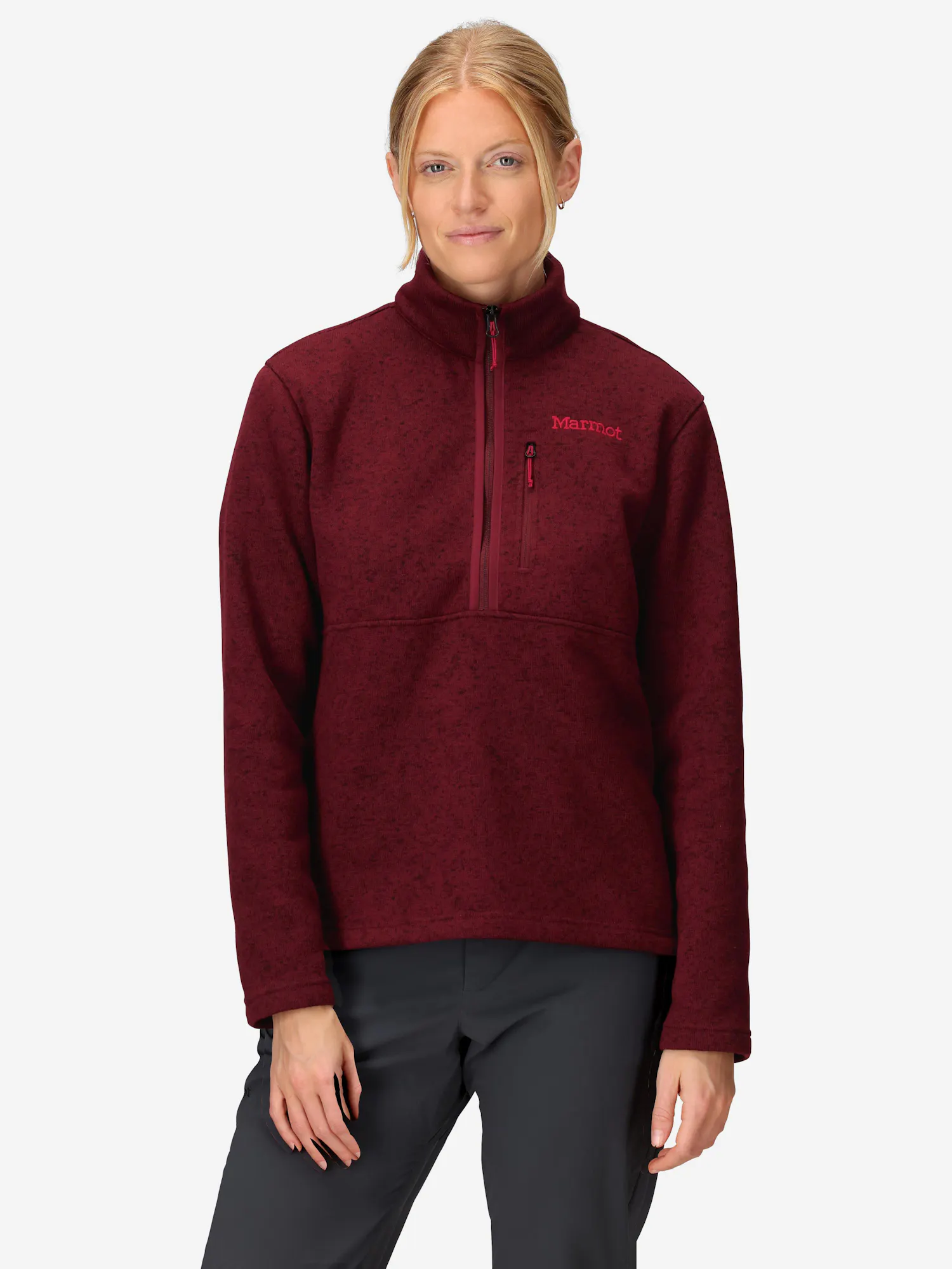 Marmot Women's Drop Line Sweater Fleece Half-Zip (Fall 2025) Jacket in Acai Berry Heather