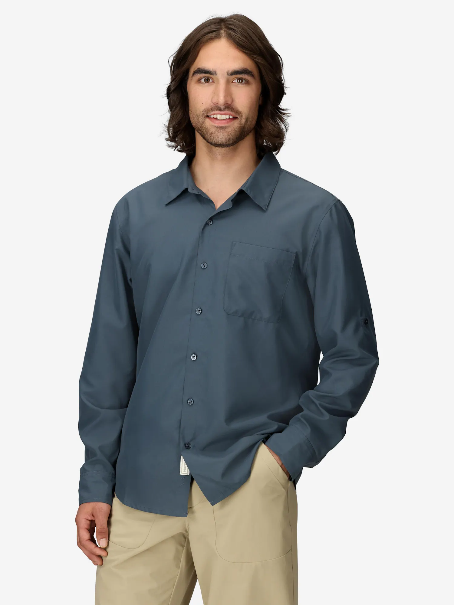 Marmot Men's AirExchange UPF 40 Long-Sleeve Collared Shirt in Thunderhead | Down