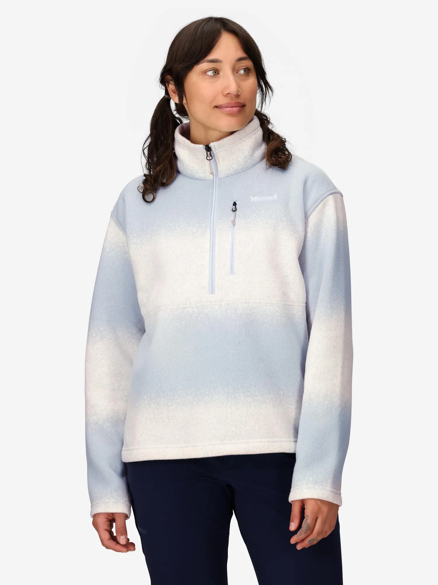 Marmot Women's Heavyweight Drop Line Printed Sweater Fleece Half-Zip (Fall 2025) Jacket in Vapor Ombre