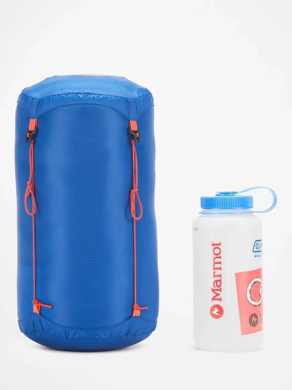 sleeping bag inside carry bag with water bottle