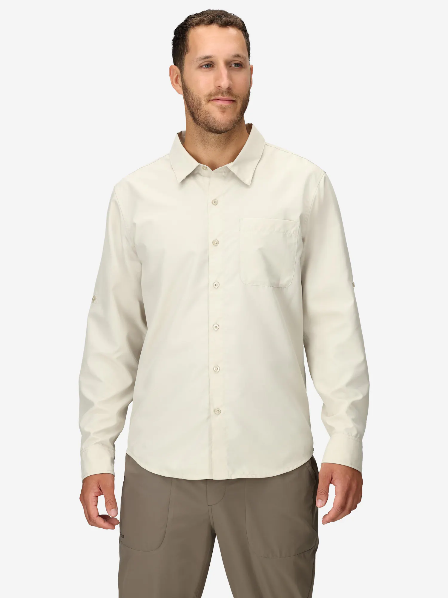 Marmot Men's AirExchange UPF 40 Long-Sleeve Collared Shirt in Birch Bark | Down
