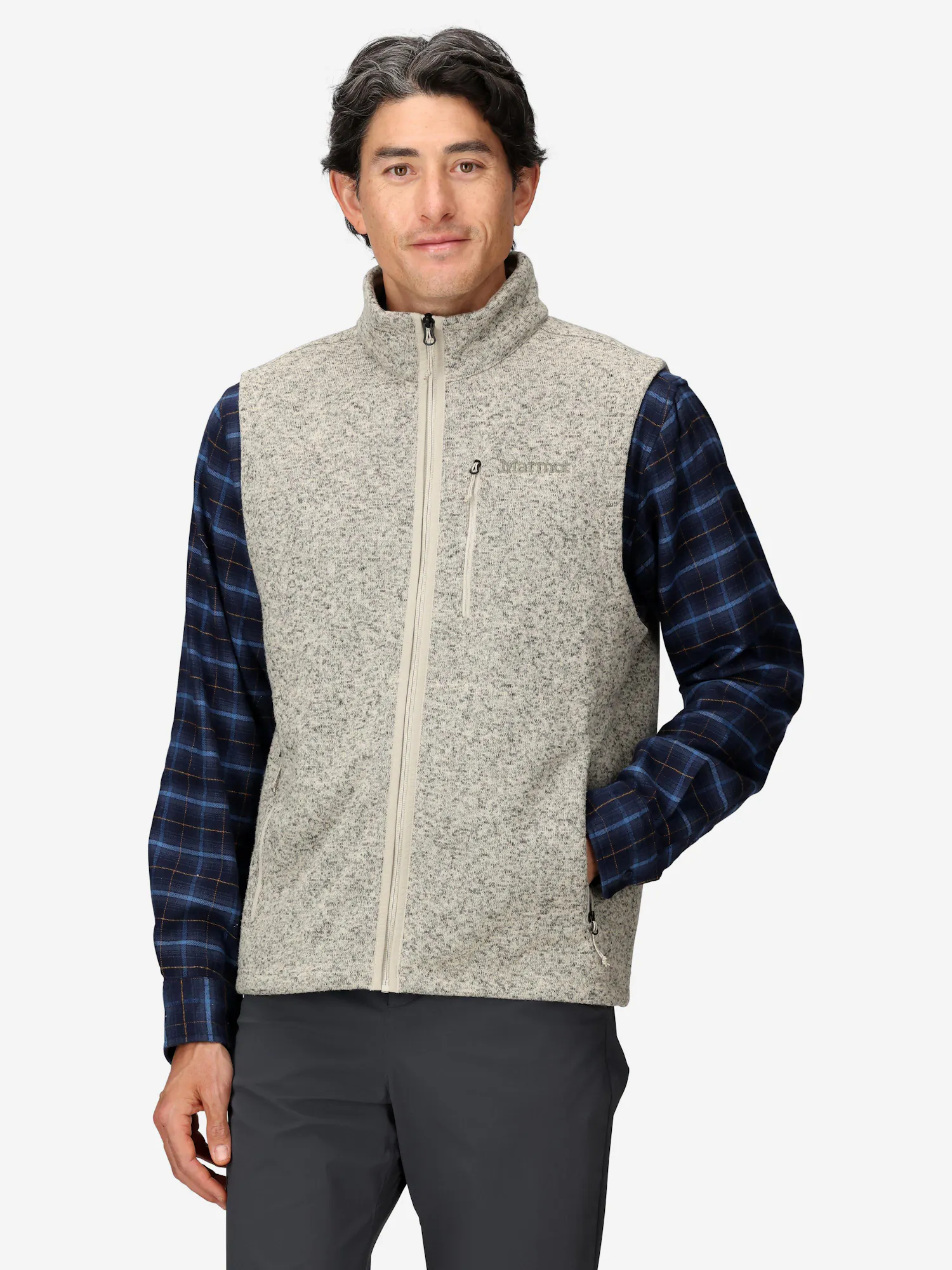 Marmot Men's Drop Line Sweater Fleece Vest in Birch Bark Heather