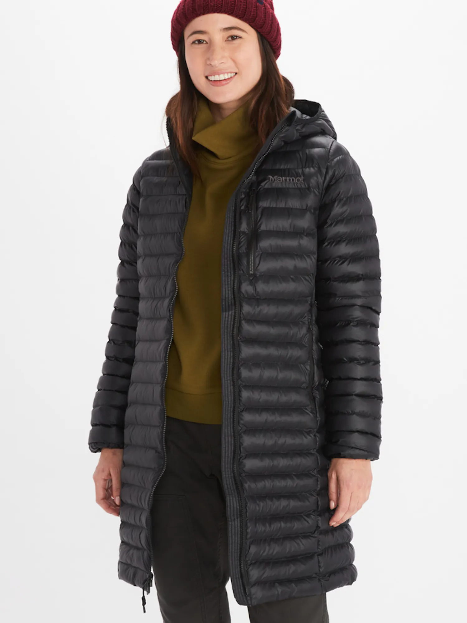 Marmot Women's Echo Featherless Long Jacket (2023) in Black Shiny