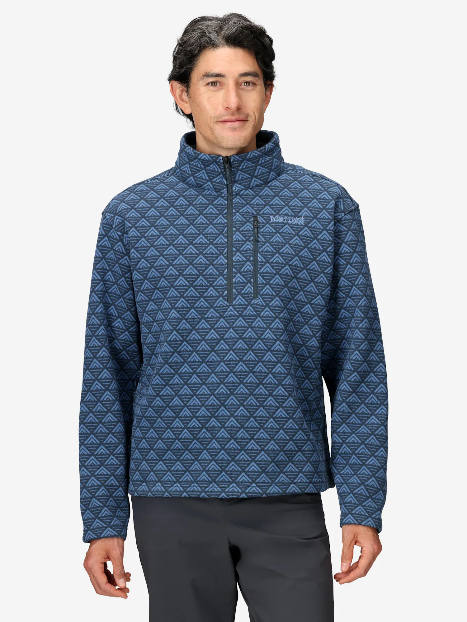 Marmot Men's Heavyweight Drop Line Printed Sweater Fleece Half-Zip (Fall 2025) in Thunderhead Geo Peaks