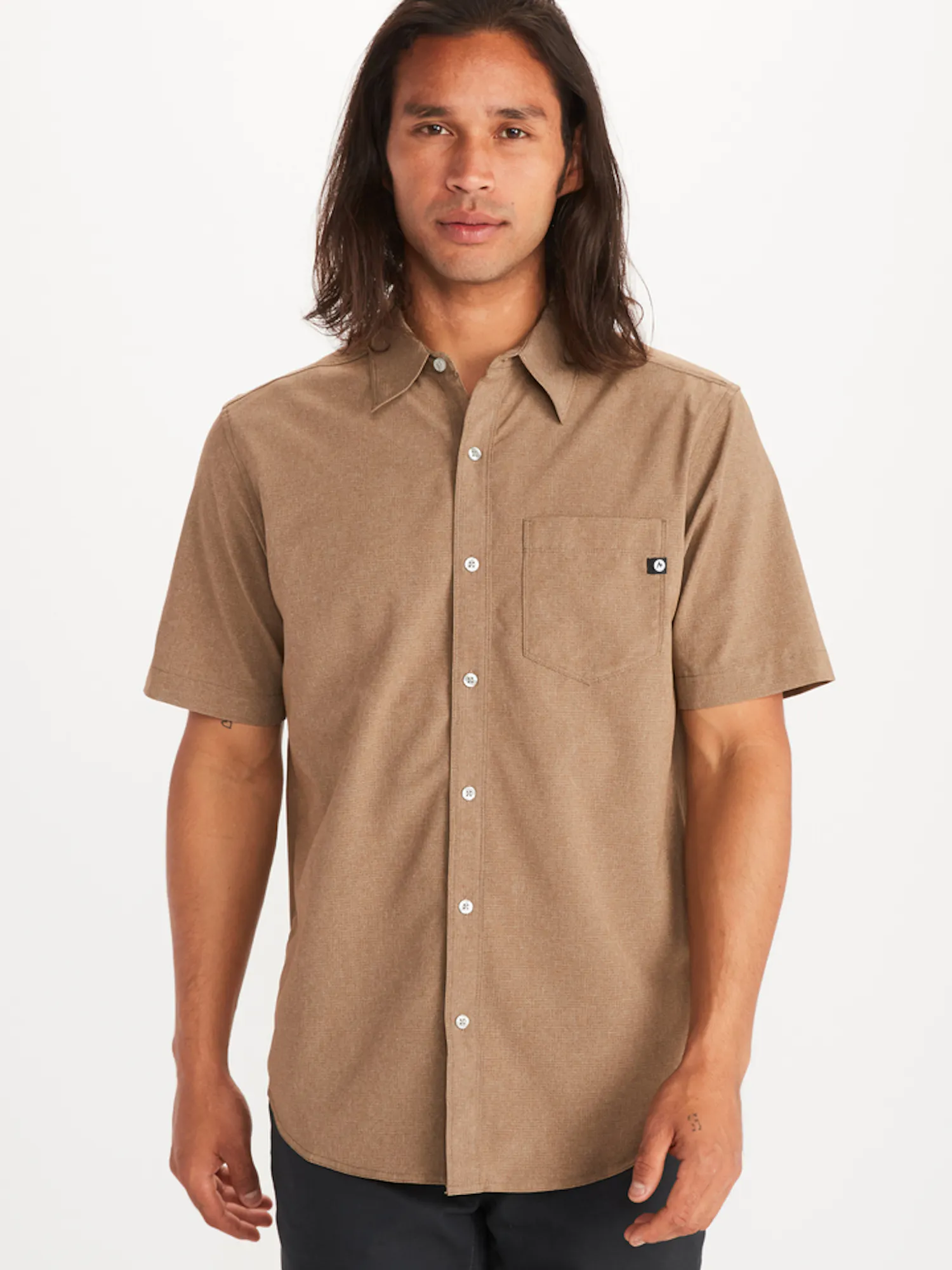 Marmot Men's Aerobora Short Sleeve Shirt in Desert Khaki