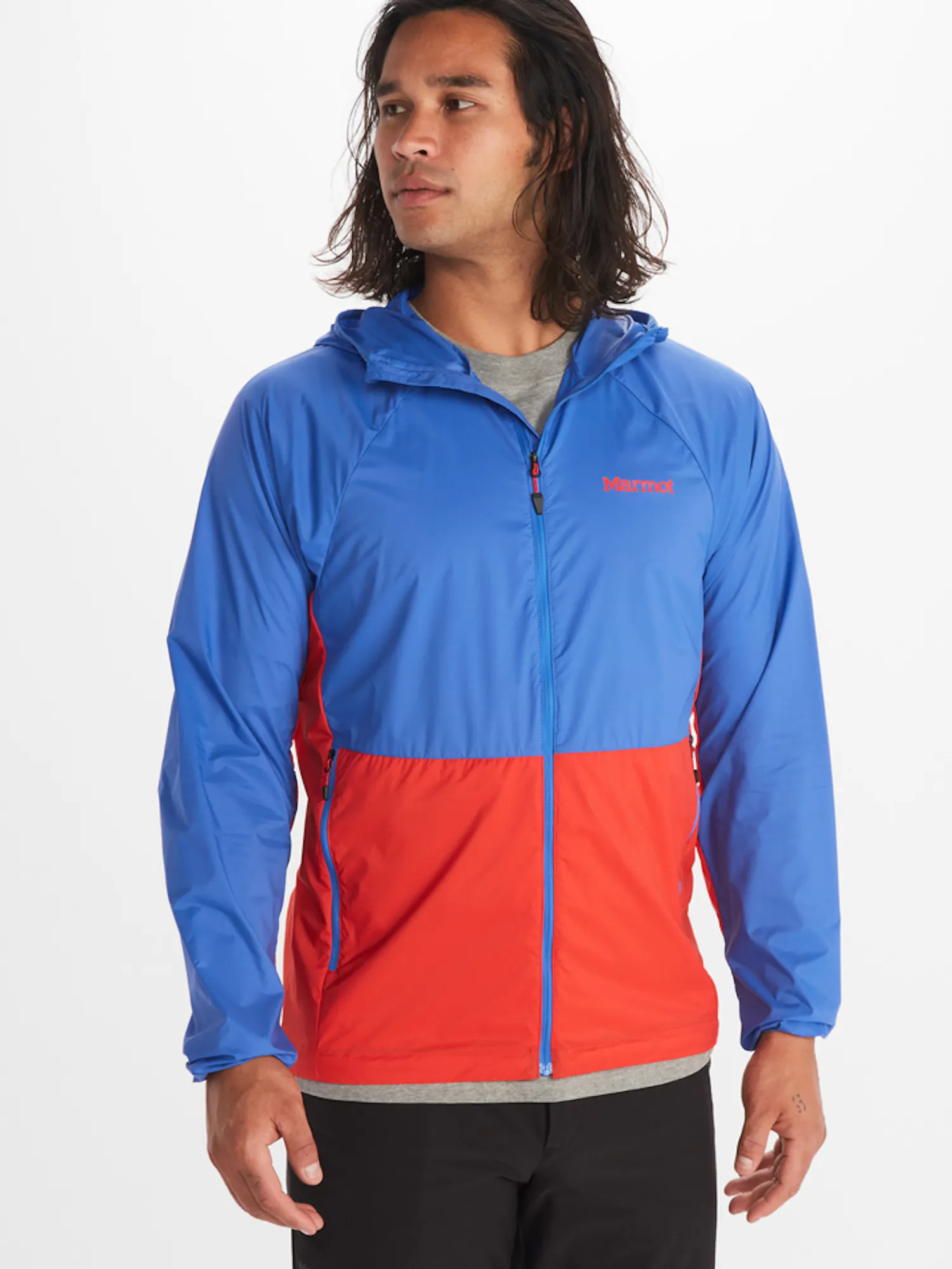 Marmot Men's Etherlite Hoody in Trail Blue/Victory Red