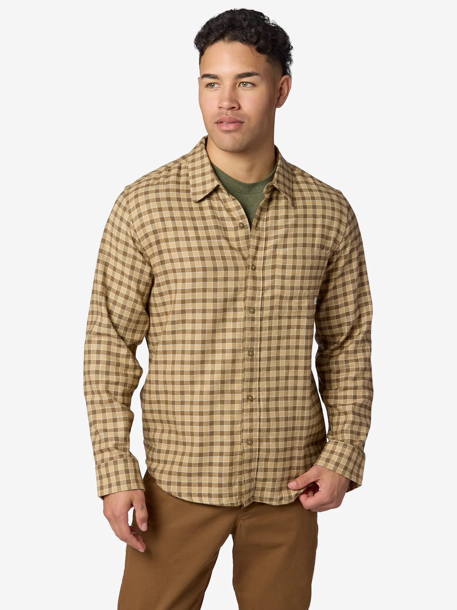 Marmot Men's Rush Creek Lightweight Flannel Long-Sleeve Shirt in Rustic Khaki Plaid | Cotton