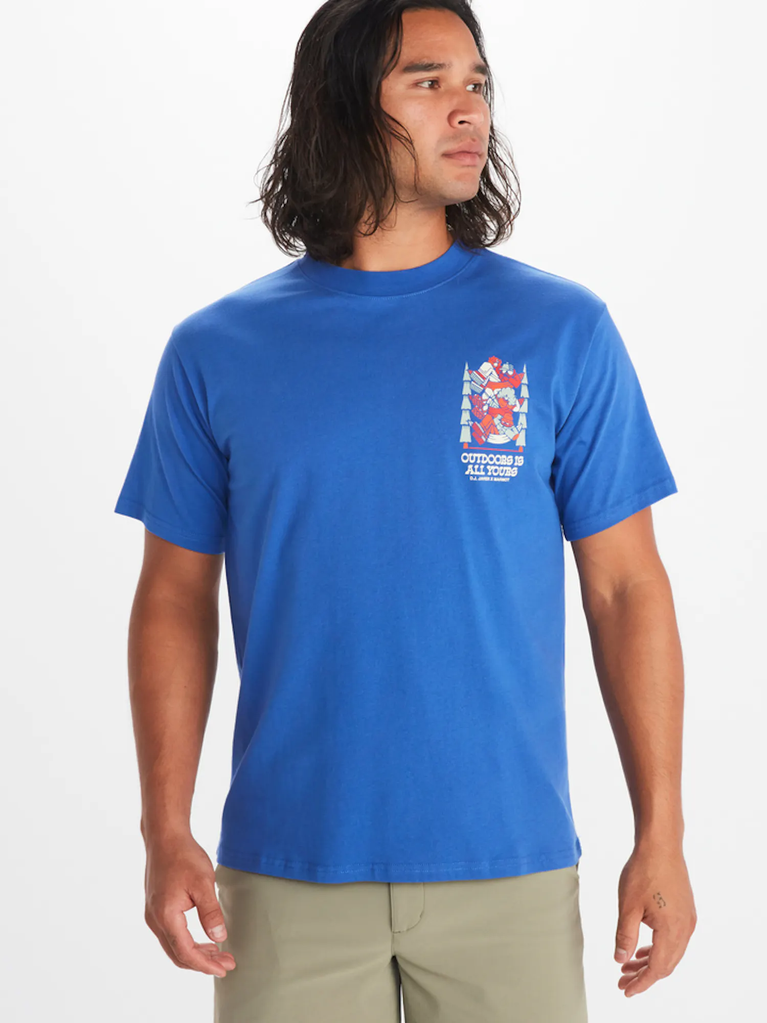Marmot x DJ Javier "Outdoors Is All Yours" Heavyweight Short-Sleeve T-Shirt in Trail Blue | Cotton