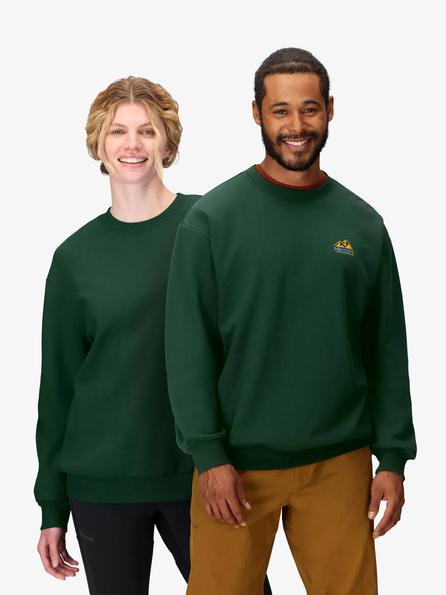 Marmot Unsiex Peaks Crew Sweatshirt (Spring 2026) in Pine Forest | Cotton