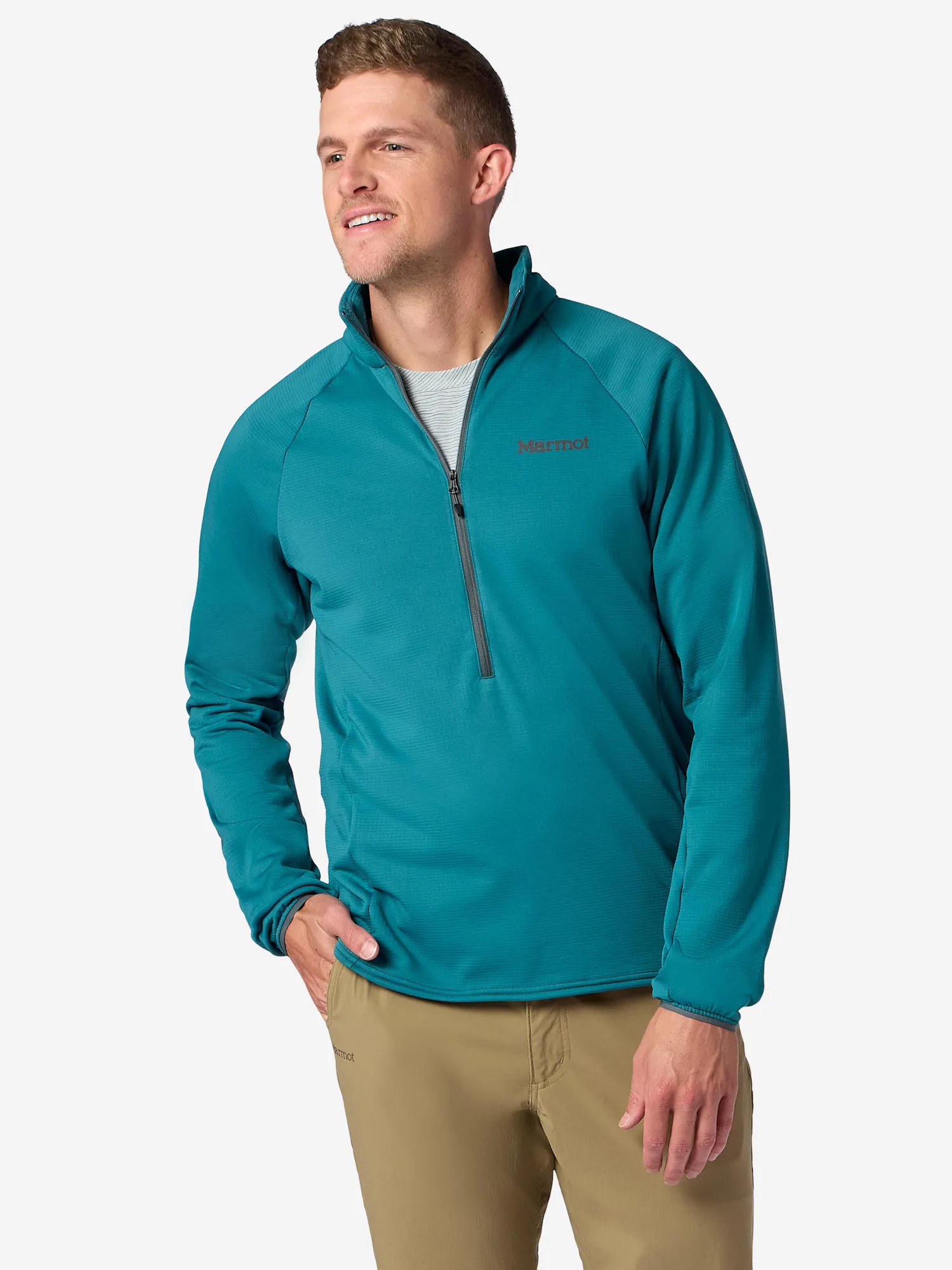 Marmot Men's Leconte Tech Grid Fleece Half-Zip Shirt in Emerald Blue